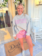 Gray Belinda Sweat Pant Short by BUCKET LIST, showing a comfortable, casual fit with elastic waistband and relaxed style.