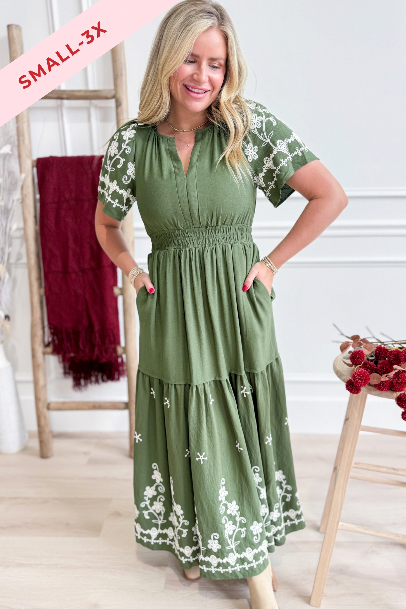 Reagan Embroidery Short Sleeve Dress - Be You Boutique