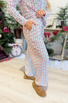 Mary Square Annie Peppermint Twist pajama set with 156 pants featuring a festive peppermint twist pattern, laid flat.