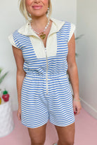 Carol Striped Zip Up Sleeveless Romper - Be You Boutique