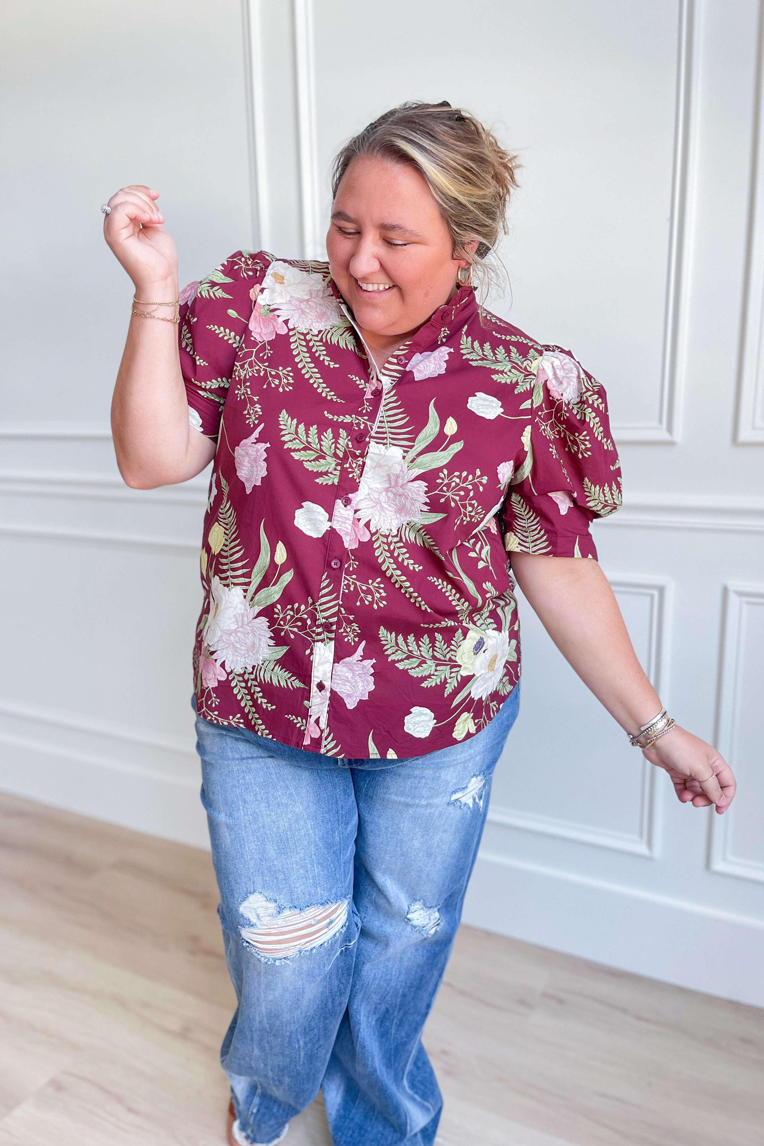 Sandra Floral Puff Sleeve Top - Be You Boutique