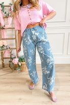 Raelynn Floral Printed Denim Pant - Be You Boutique