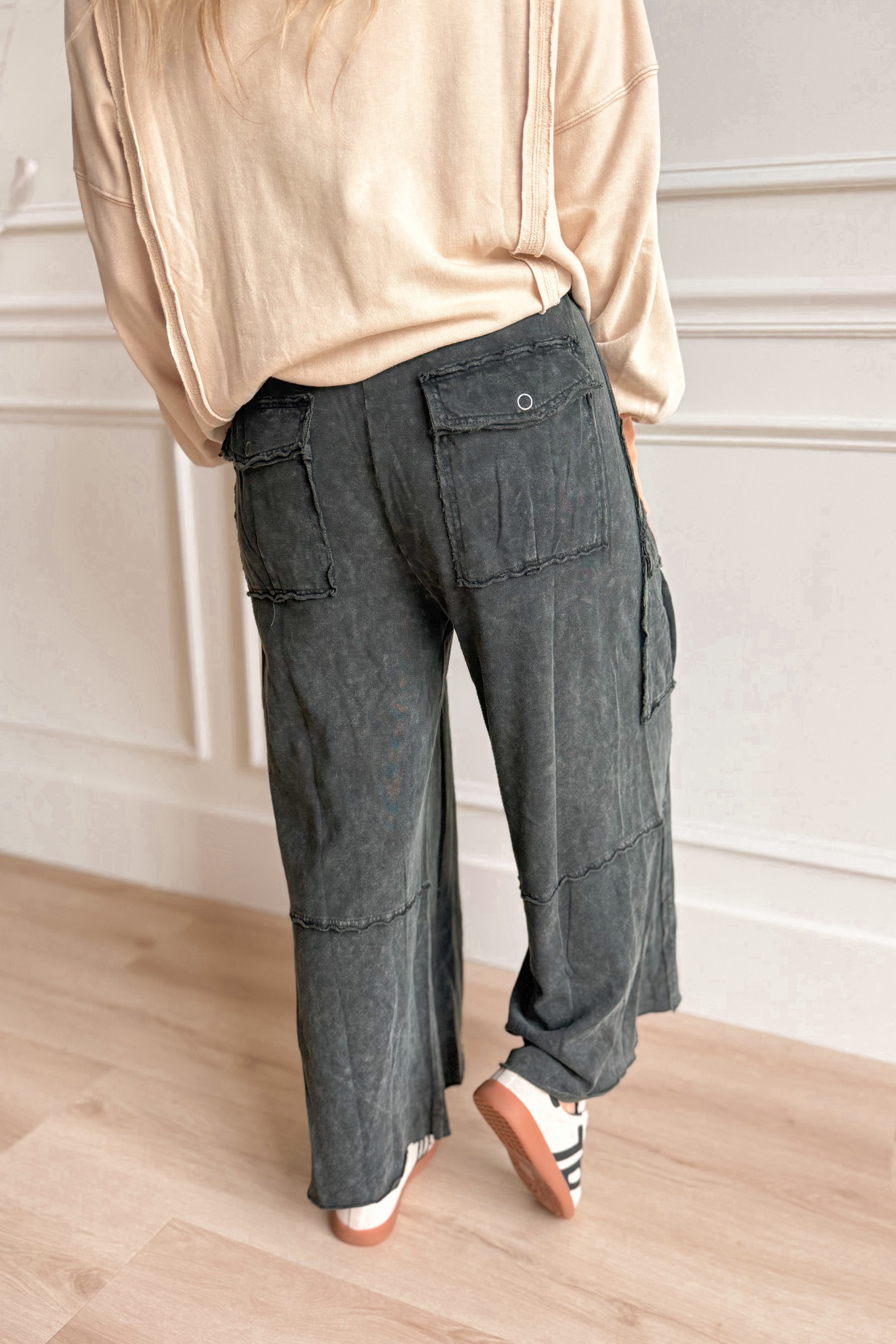 Mateo Mineral Washed Wide Leg Cargo Pants [S-3X] - Be You Boutique