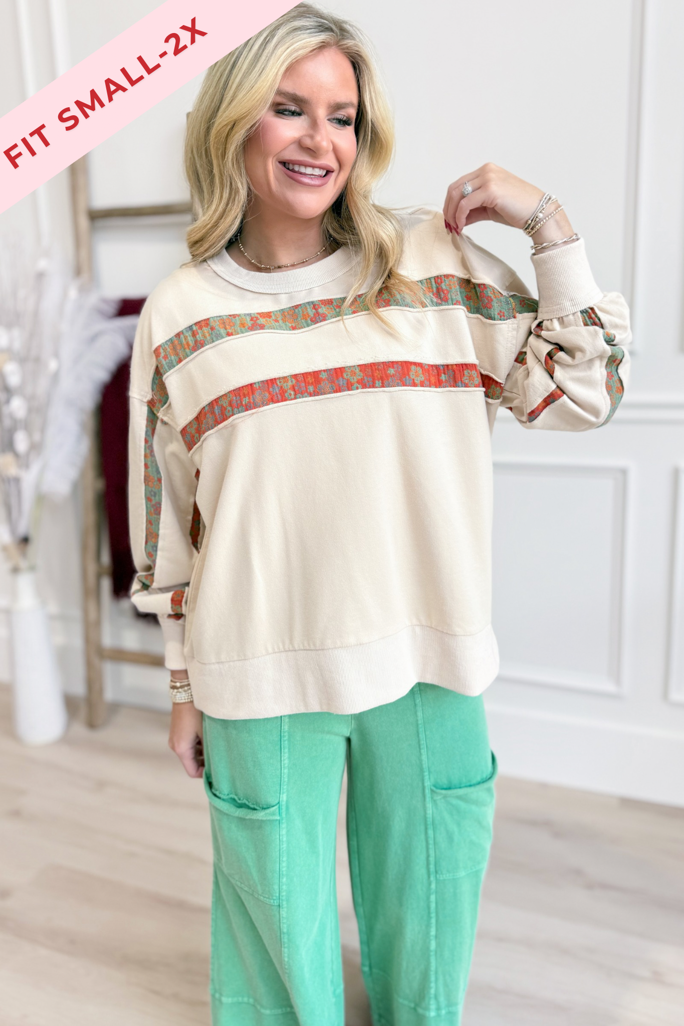 Rebecca Print Mix Washed Pullover - Be You Boutique