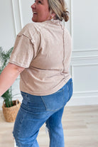 Clara Short Sleeve Washed Knit Pocket Tee - Taupe - Be You Boutique