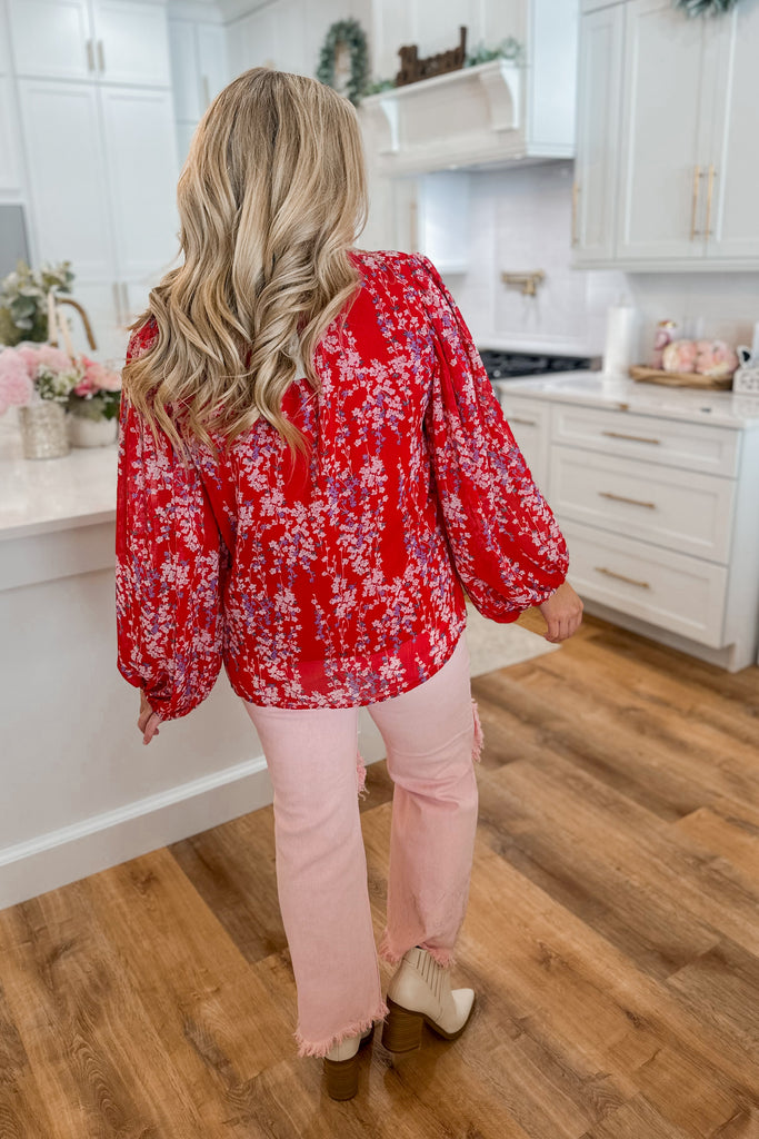 Fiona Floral Print Bubble Sleeve Blouse Top - Be You Boutique