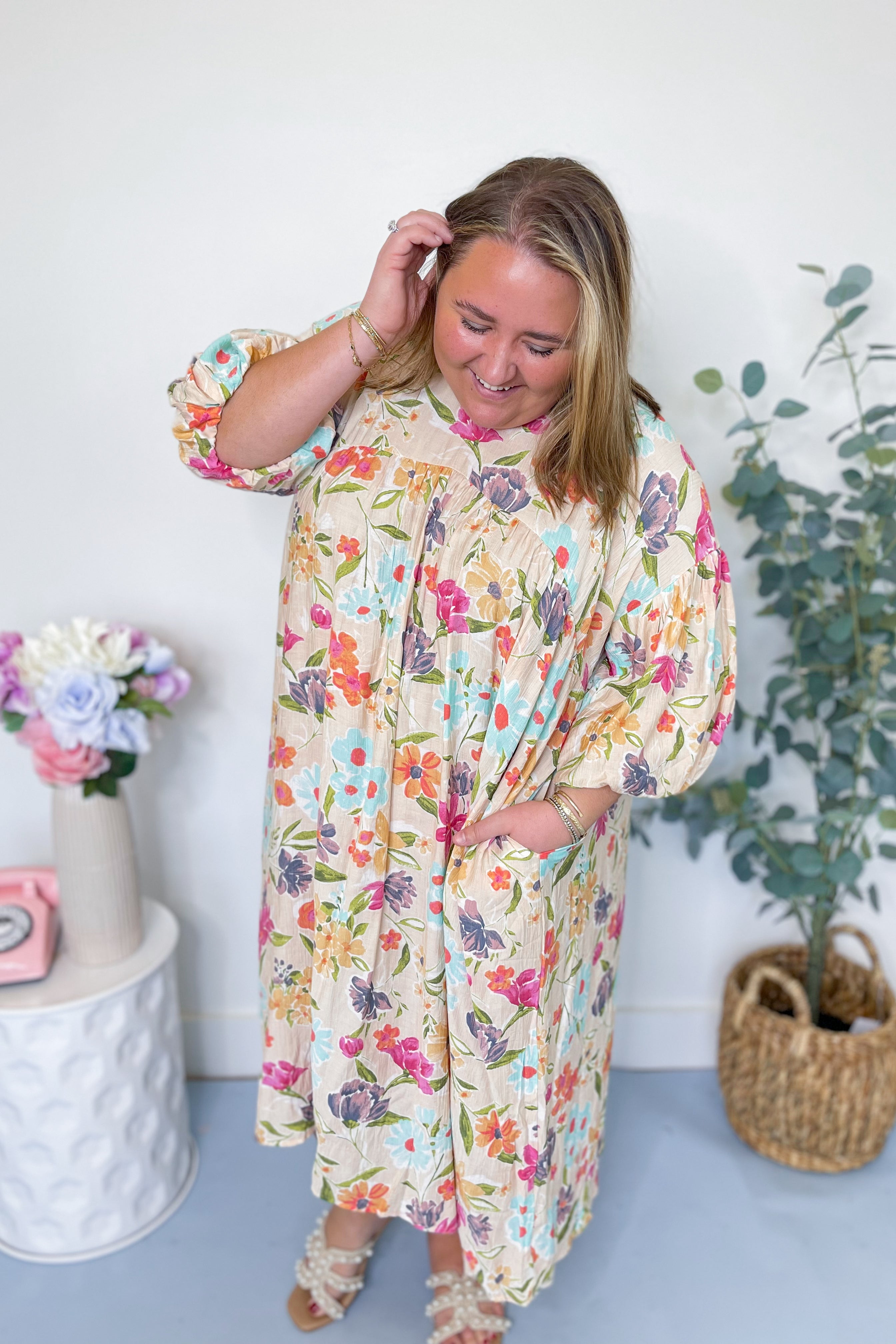 Serena Blossom Print Bubble Sleeve Maxi Dress - Be You Boutique