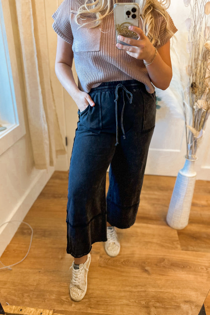Luka Washed Wide Leg Crop Pants - Be You Boutique