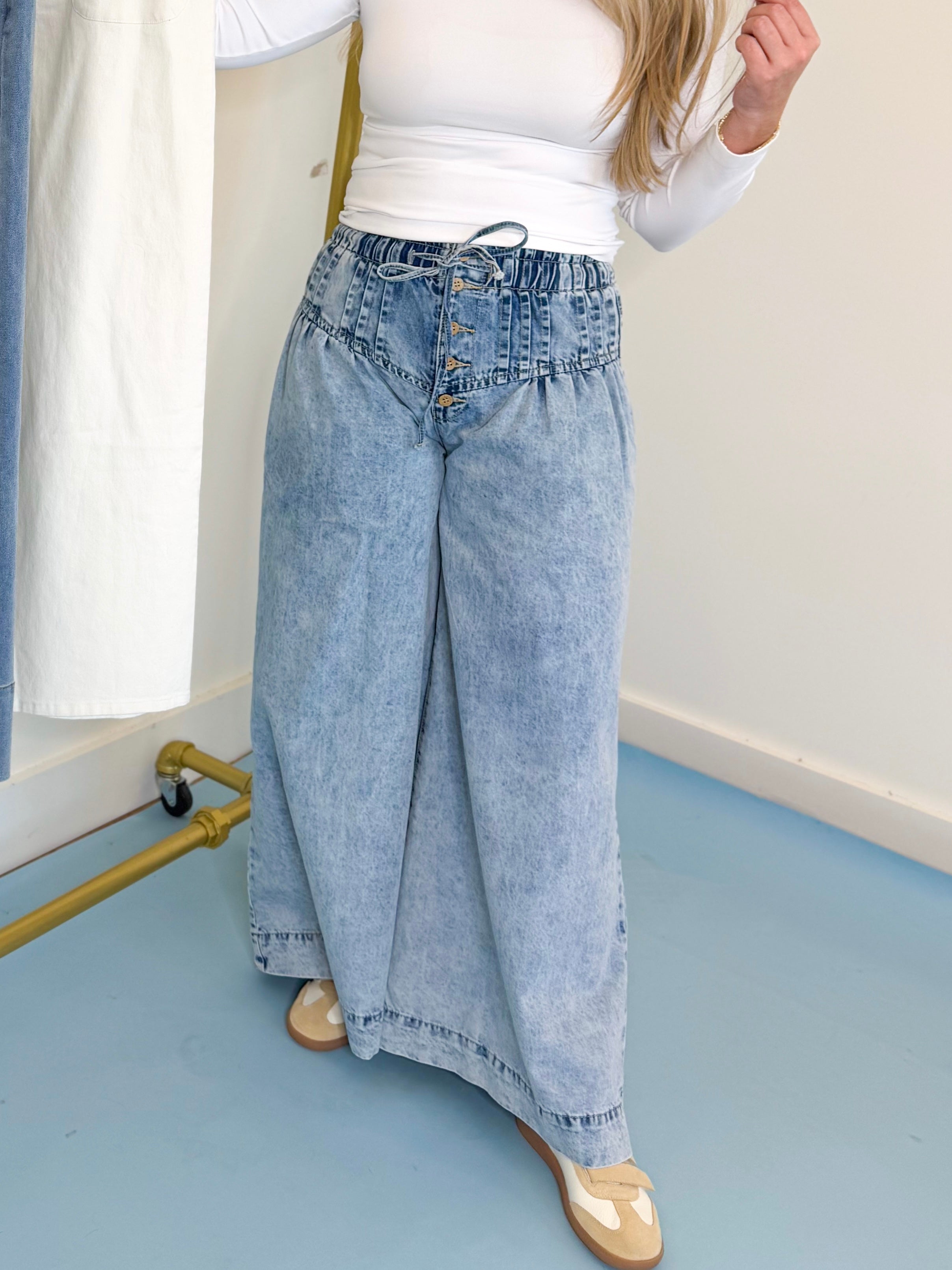 Simpson Mineral Wash Pleated Wide Leg Pant - Be You Boutique