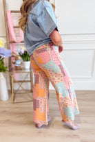 EASEL Cori Multi Pattern Wide Leg Pant from 147 Novelty Jeans with vibrant, colorful patterns and relaxed fit.
