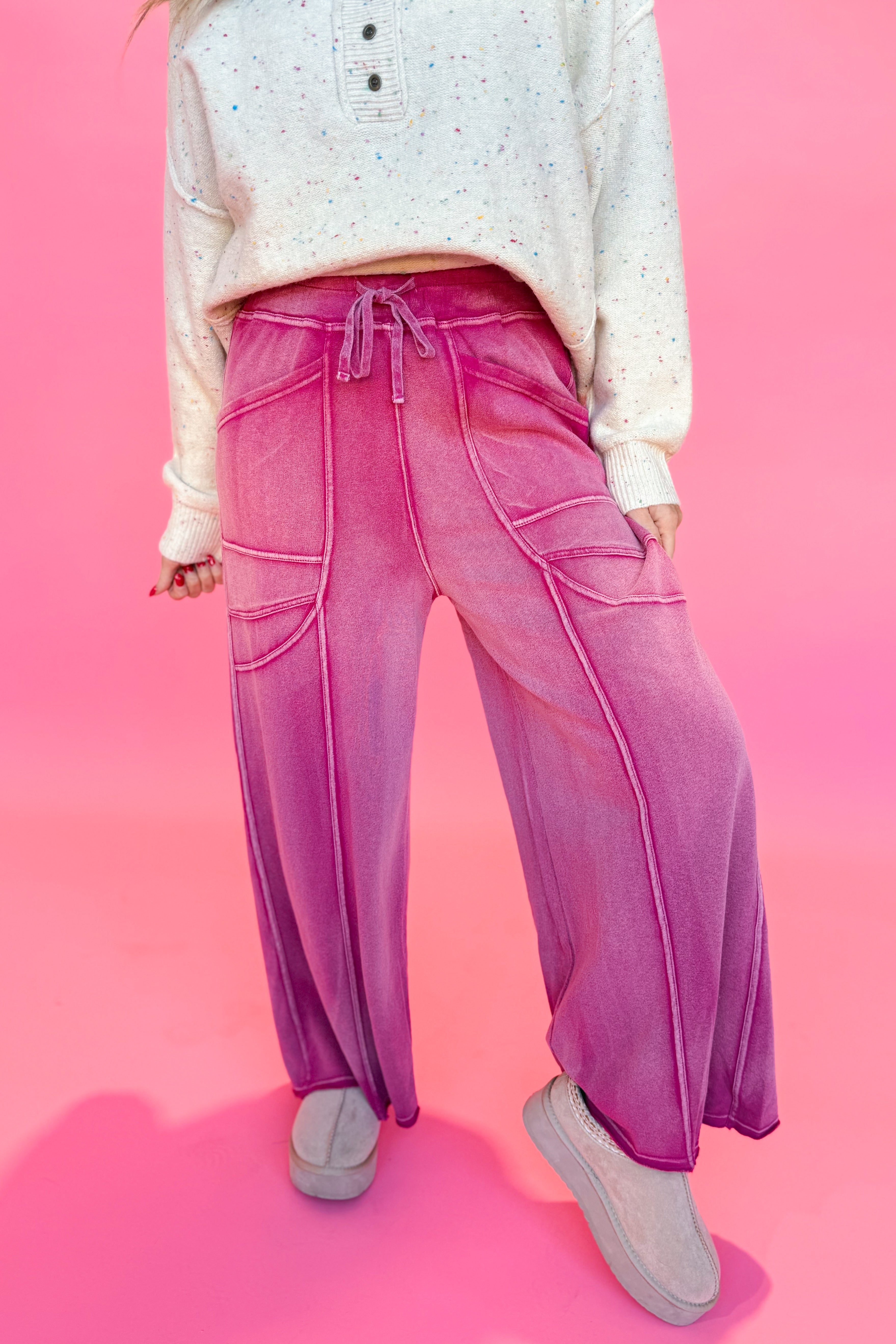 Luke Monkey Washed Terry Knit Wide Leg Pants - Be You Boutique