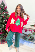 Peach Love Tweed Christmas Patch Graphic Sweatshirt with festive holiday design and cozy knit texture.