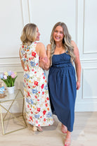 ENTRO Zoe red floral midi dress from the 125 Dressy Dresses collection, featuring a vibrant botanical botanical print and elegant silhouette.