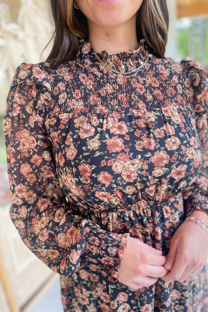 Harrison Floral Long Sleeve Mock Neck Midi Dress - Be You Boutique