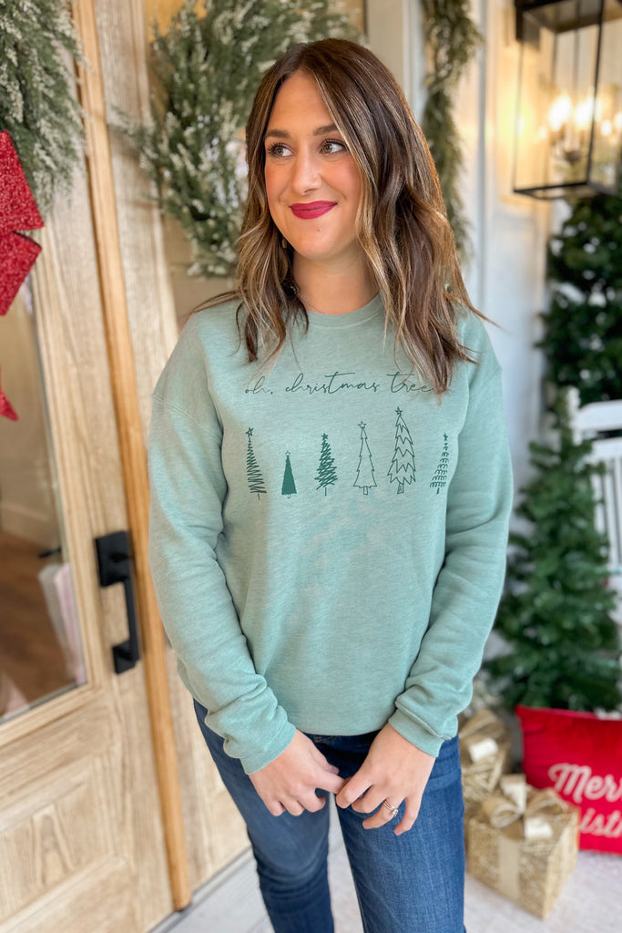 OH, CHRISTMAS TREE Long Sleeve Graphic Fleece Sweatshirt Pullover - Be You Boutique