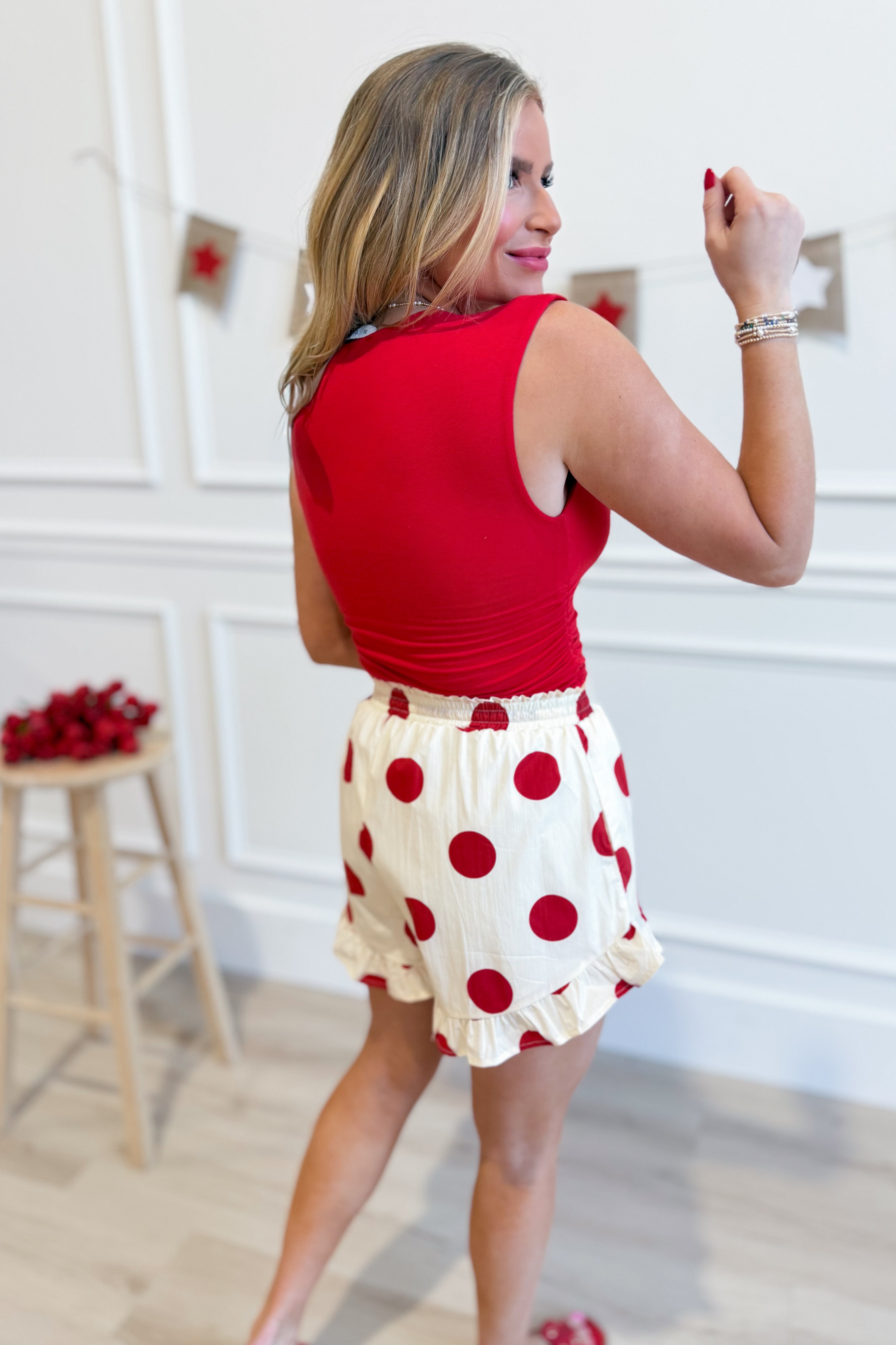 HYFVE Andrea cinched side waisted top, 116 basic tops, shown in a soft fabric with a fitted bodice and stylish side ruching.