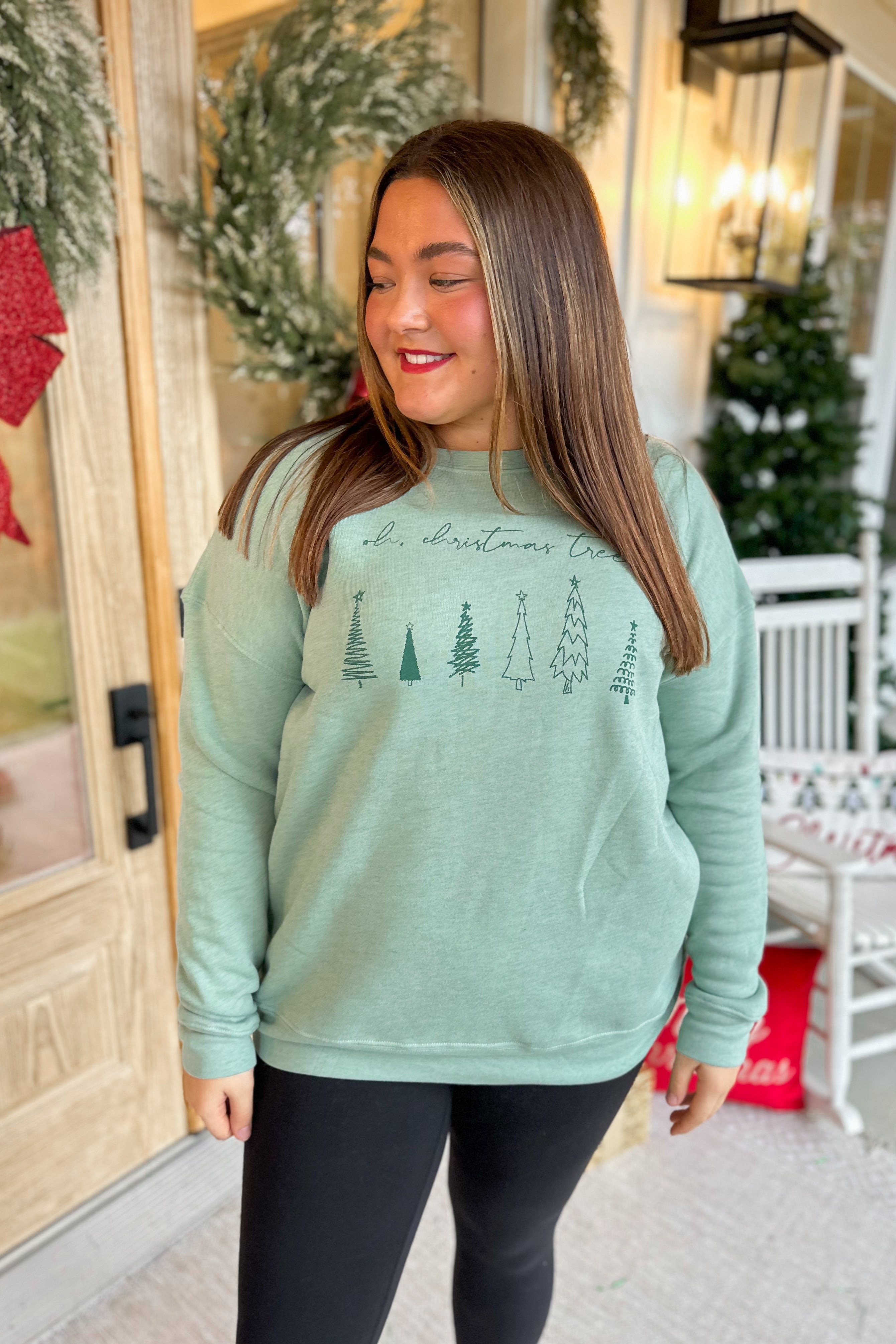 OH, CHRISTMAS TREE Long Sleeve Graphic Fleece Sweatshirt Pullover - Be You Boutique