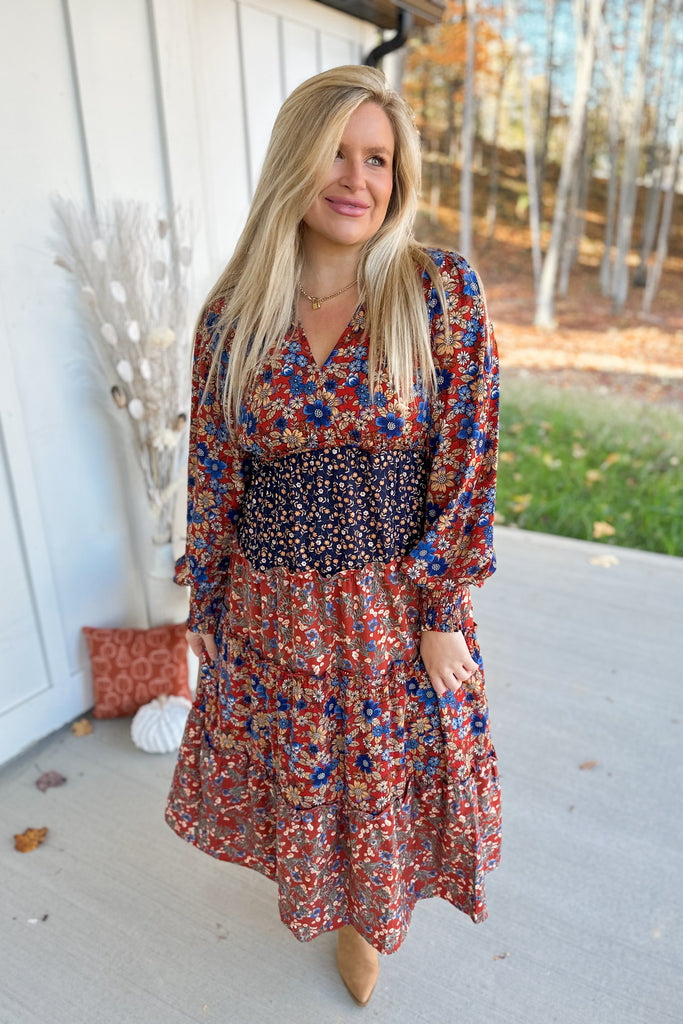 Marsha V-Neck Floral Print Midi Dress - Be You Boutique