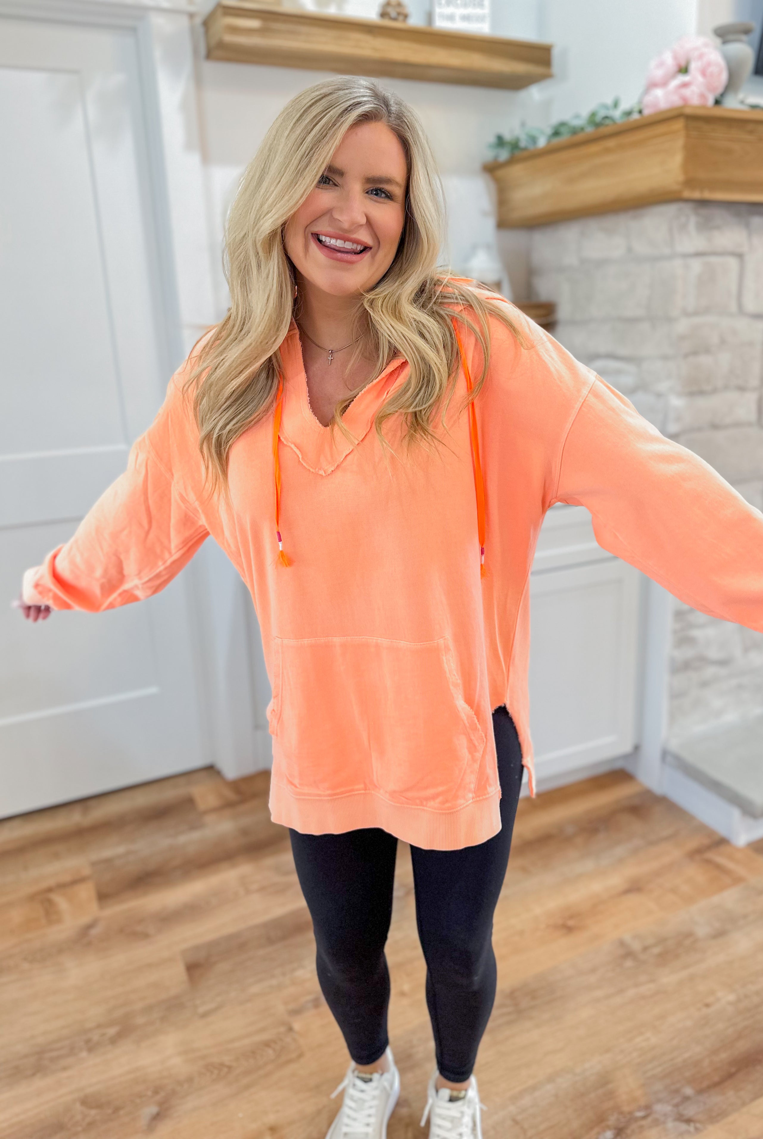 Asher Long Sleeve Mineral Washed Terry Hoodie Pullover Top - Be You Boutique