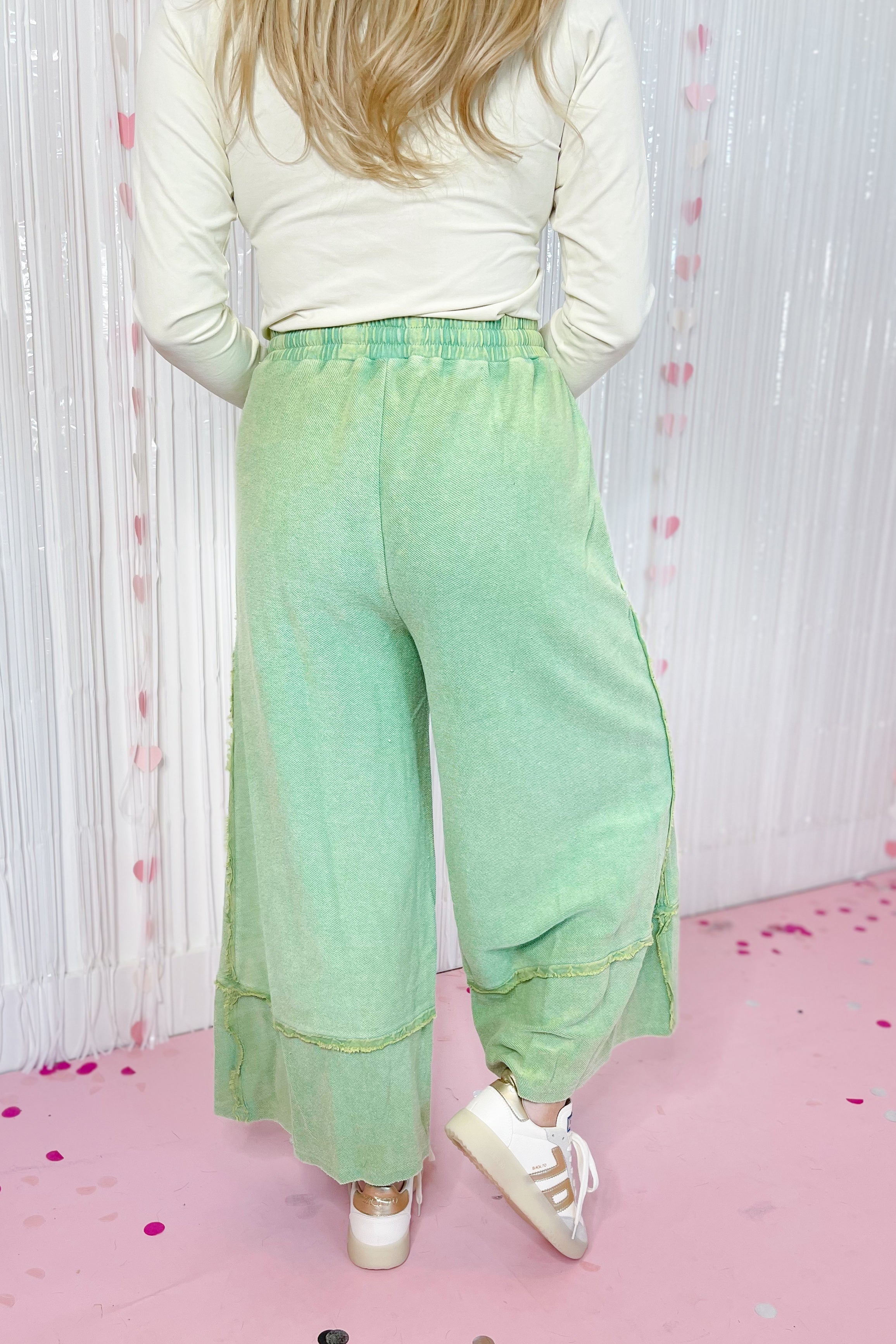 Caris Mineral Washed Upside Down Terry Knit Wide Leg Palazzo Pants - Be You Boutique