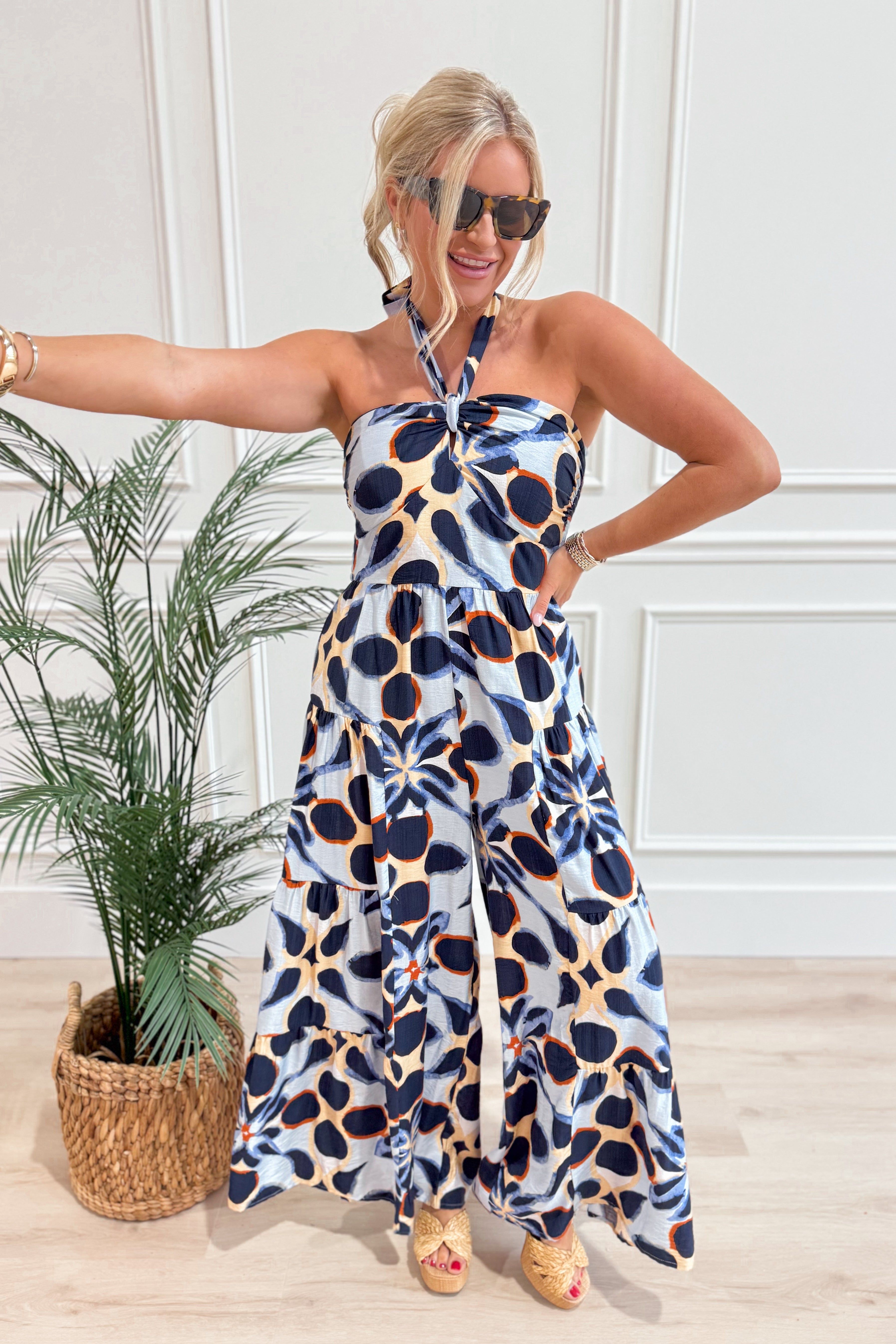 Cory Tie Neck Halter Jumpsuit - Be You Boutique