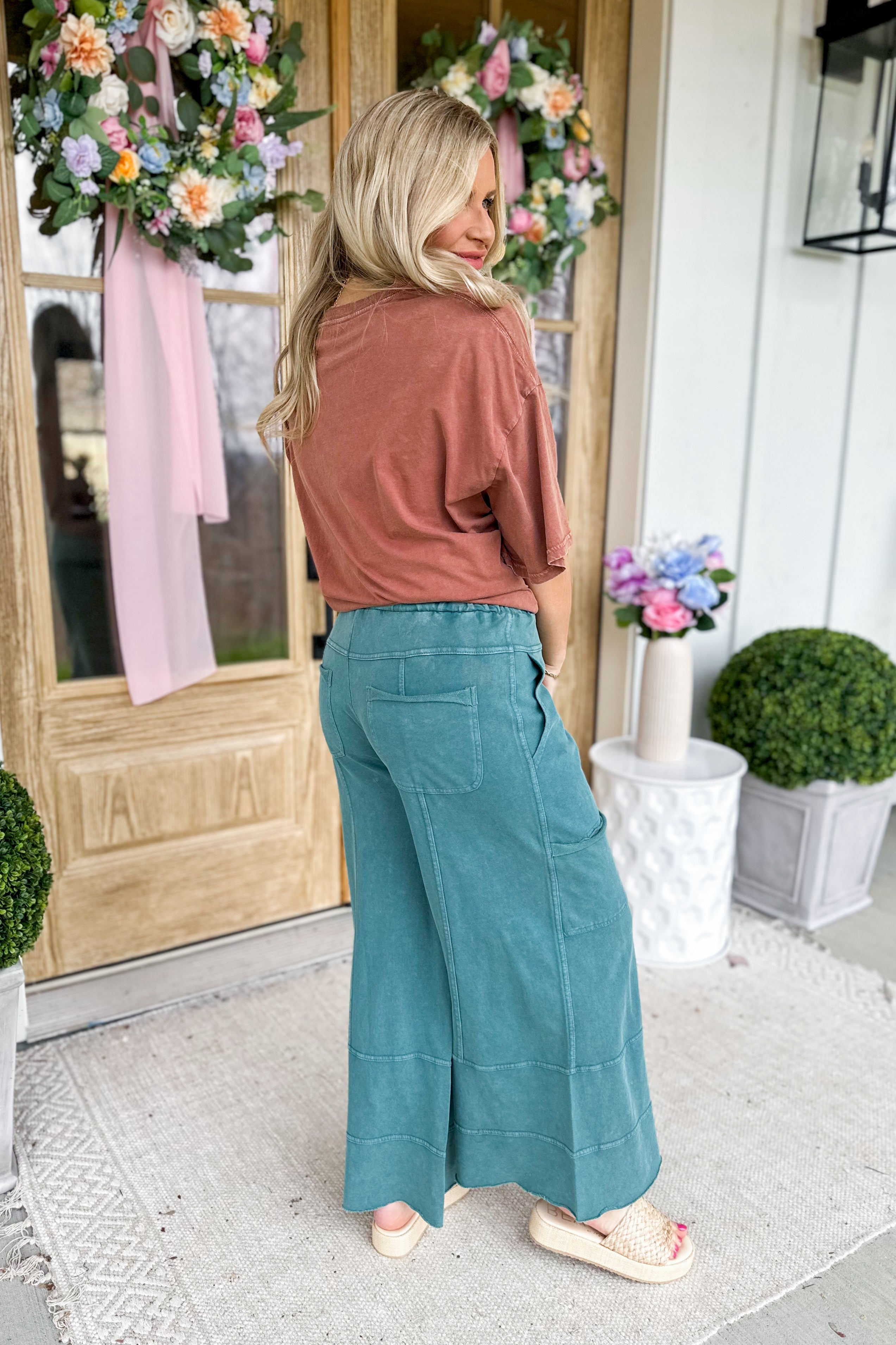 Bradley Mineral Washed Terry Knit Wide Leg Pants - Be You Boutique