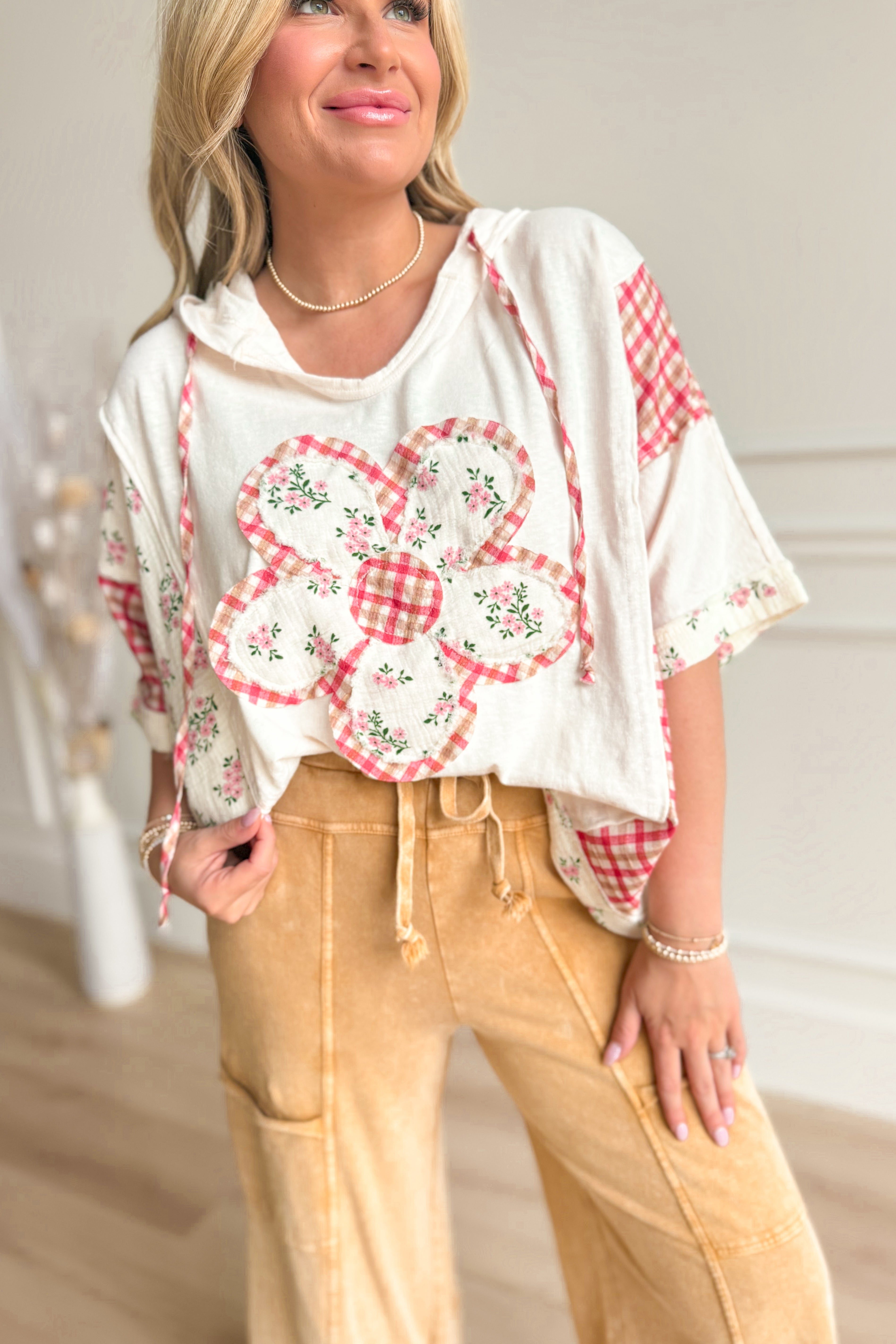 Hannah Flower Patch Plaid Pullover - Be You Boutique