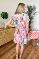 Agatha Floral Print Mock Neck Short Sleeve Dress - Be You Boutique