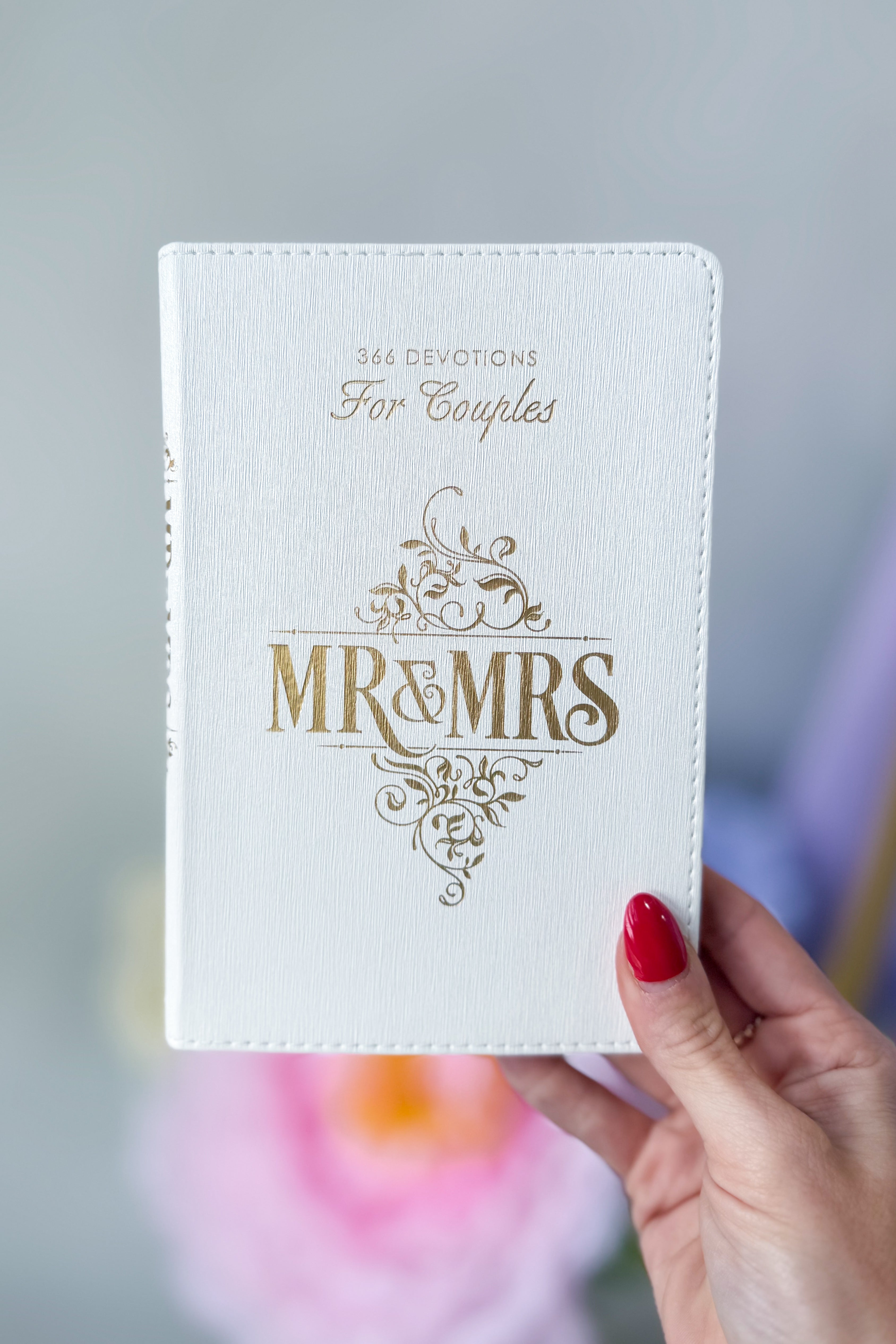 Faux leather devotional book for Mr. and Mrs. White by THE DAILY GRACE CO, featuring elegant gold-embossed lettering on cover.