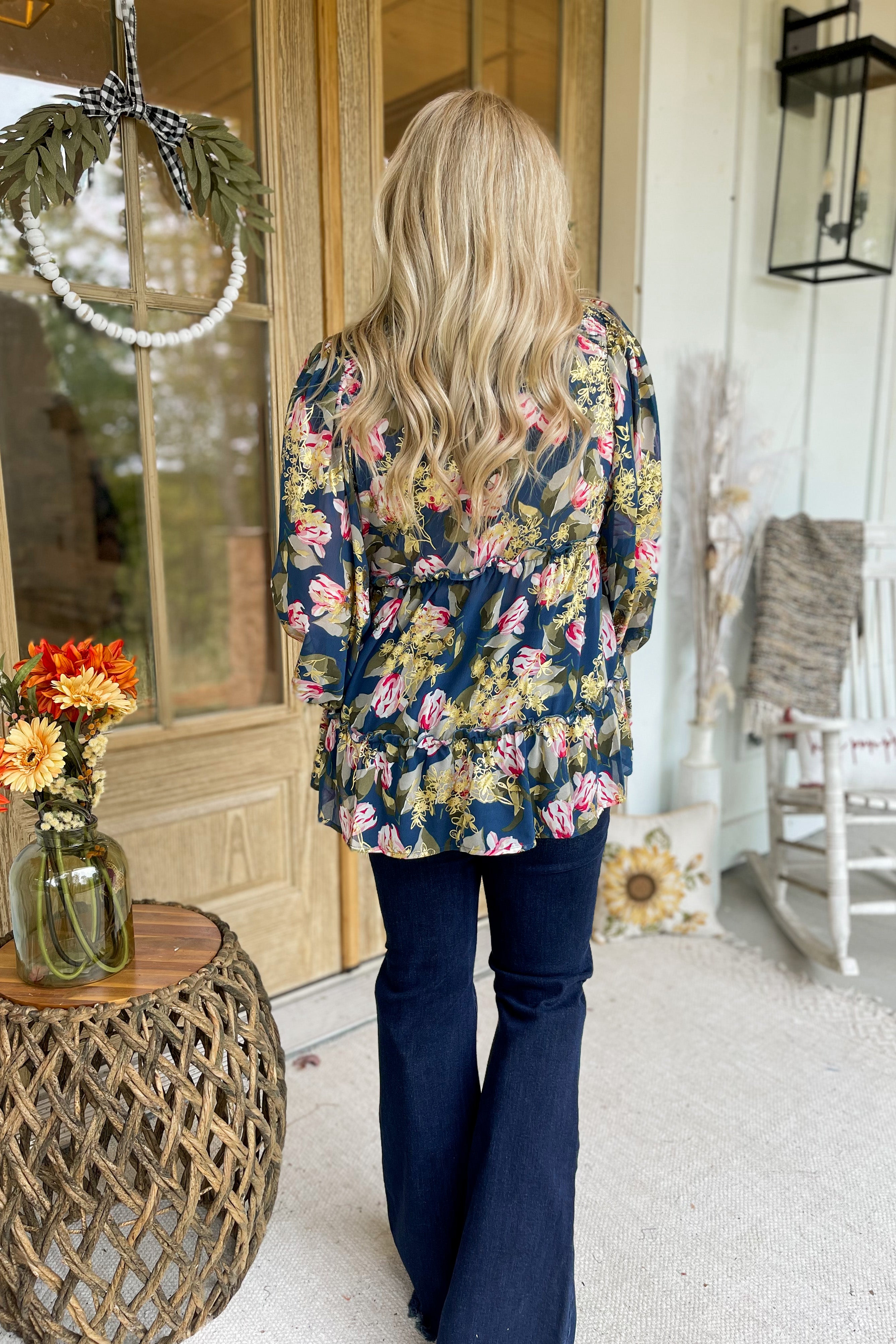 Barclay Gold Foil Floral Print Long Sleeve Top - Be You Boutique