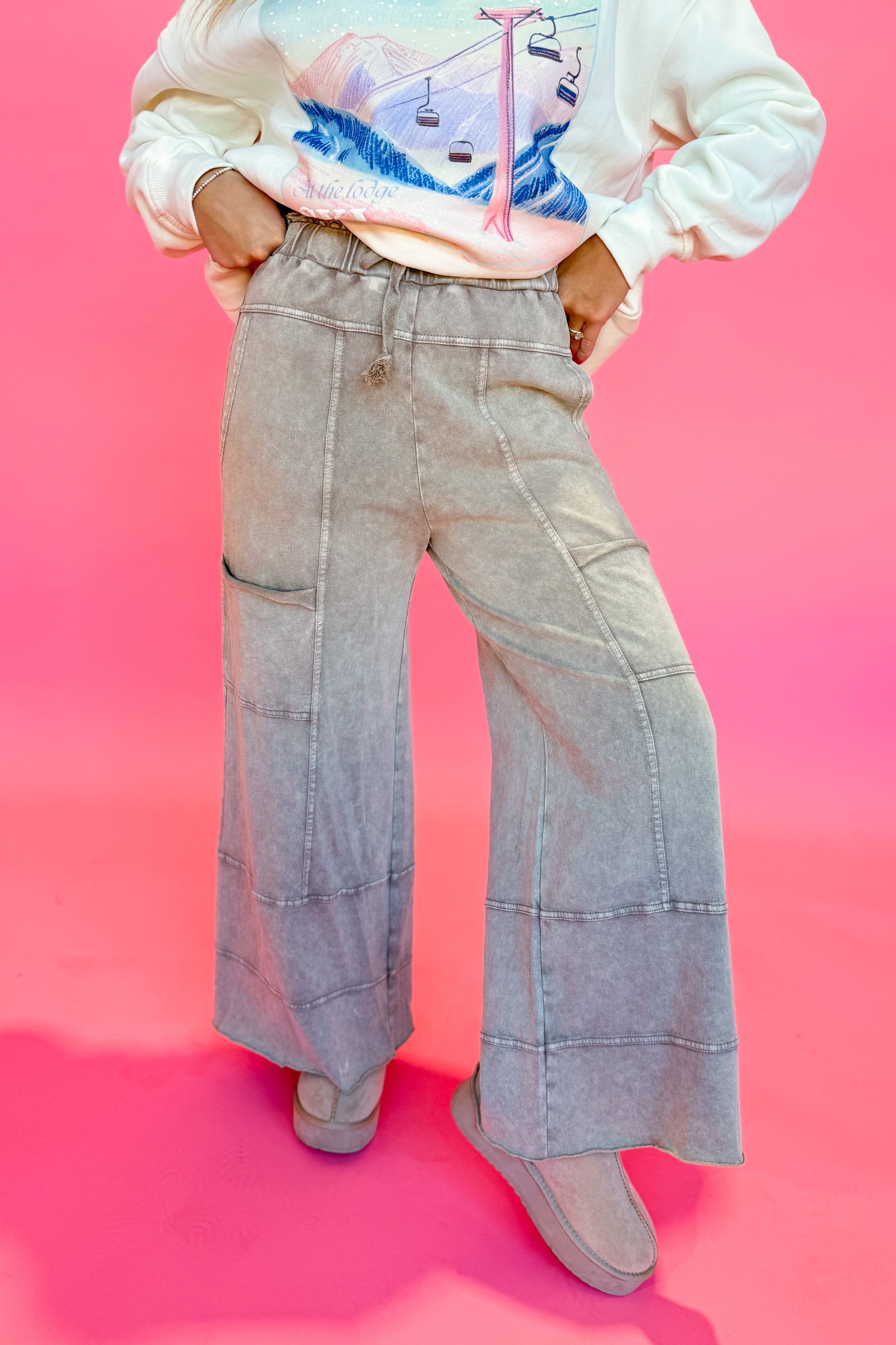 Bradley Mineral Washed Terry Knit Wide Leg Pants [S~3X] - Be You Boutique