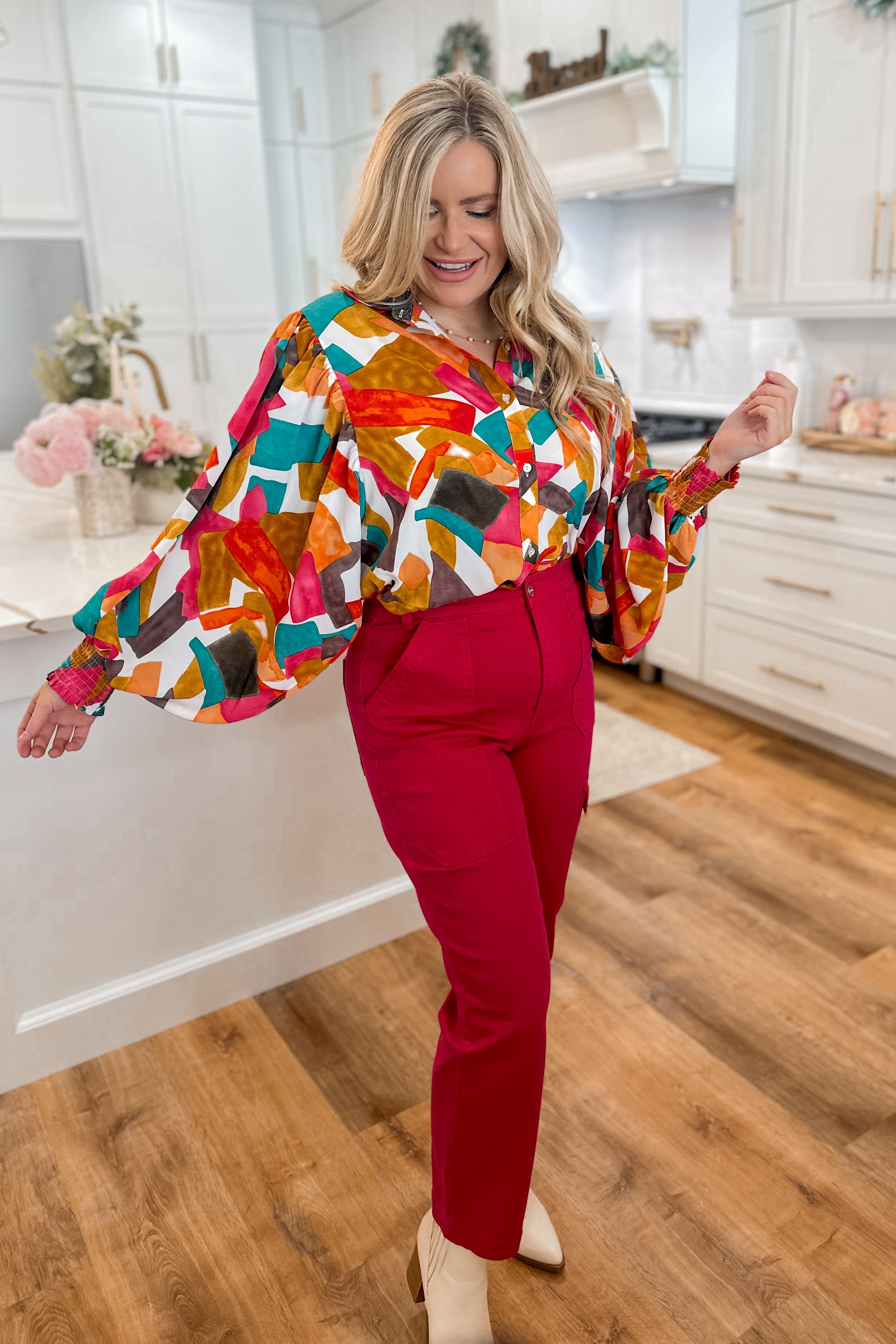 Bob Geometric Print Blouse Top - Be You Boutique