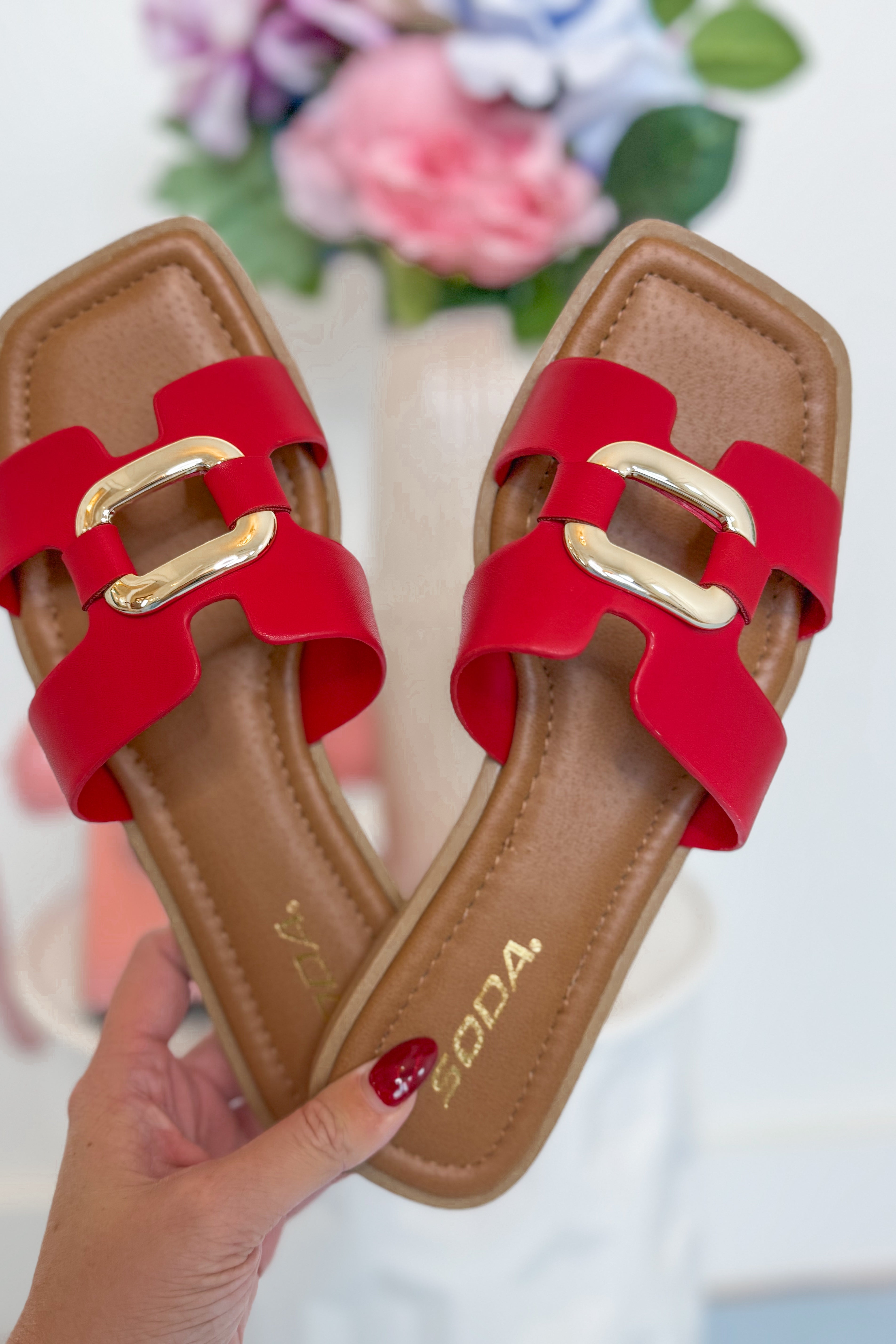 Soda Feng Trendy Rectangular Golden Hardware Sandals - Be You Boutique