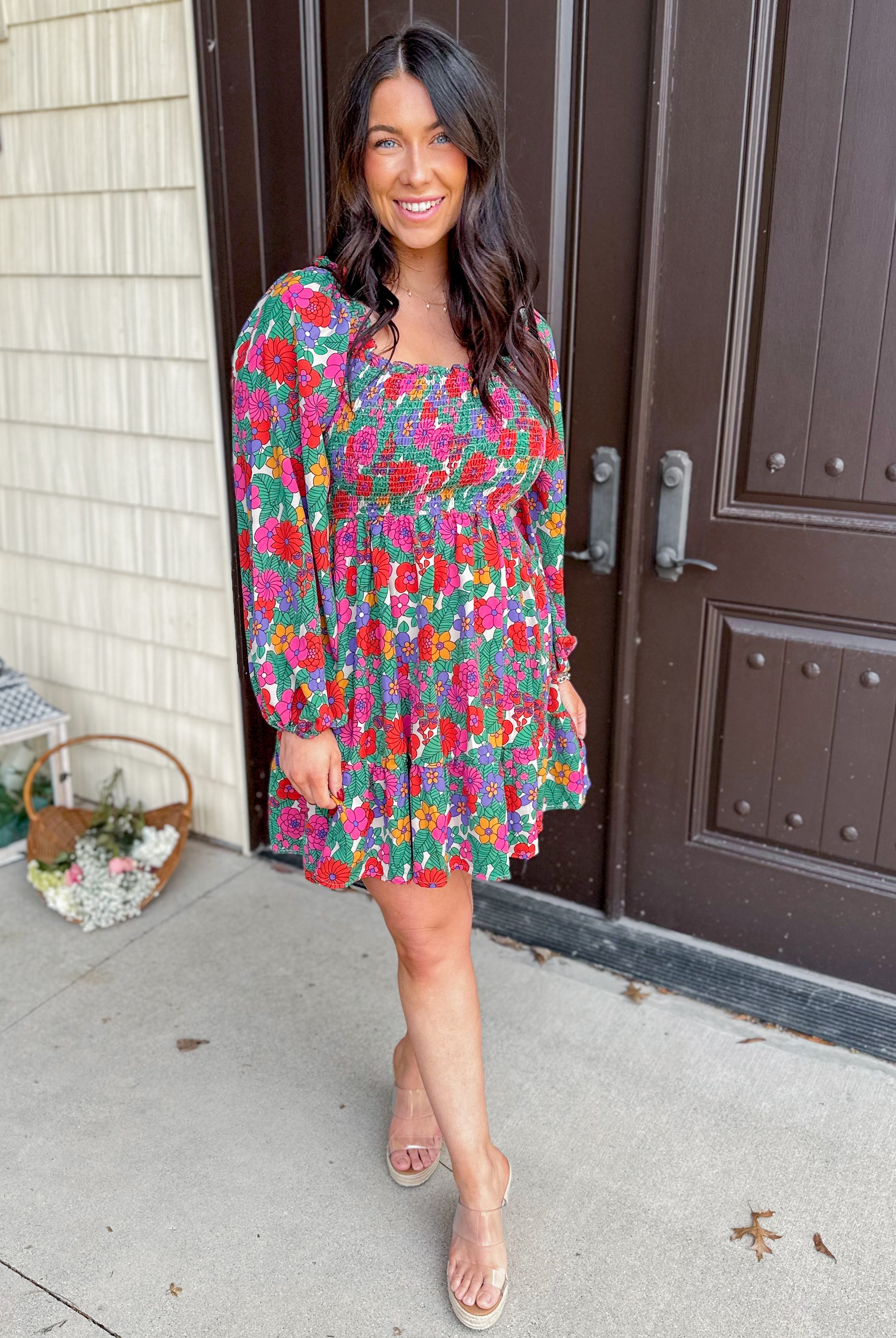 Brodie Floral Print Smocked Square Neck Dress - Be You Boutique