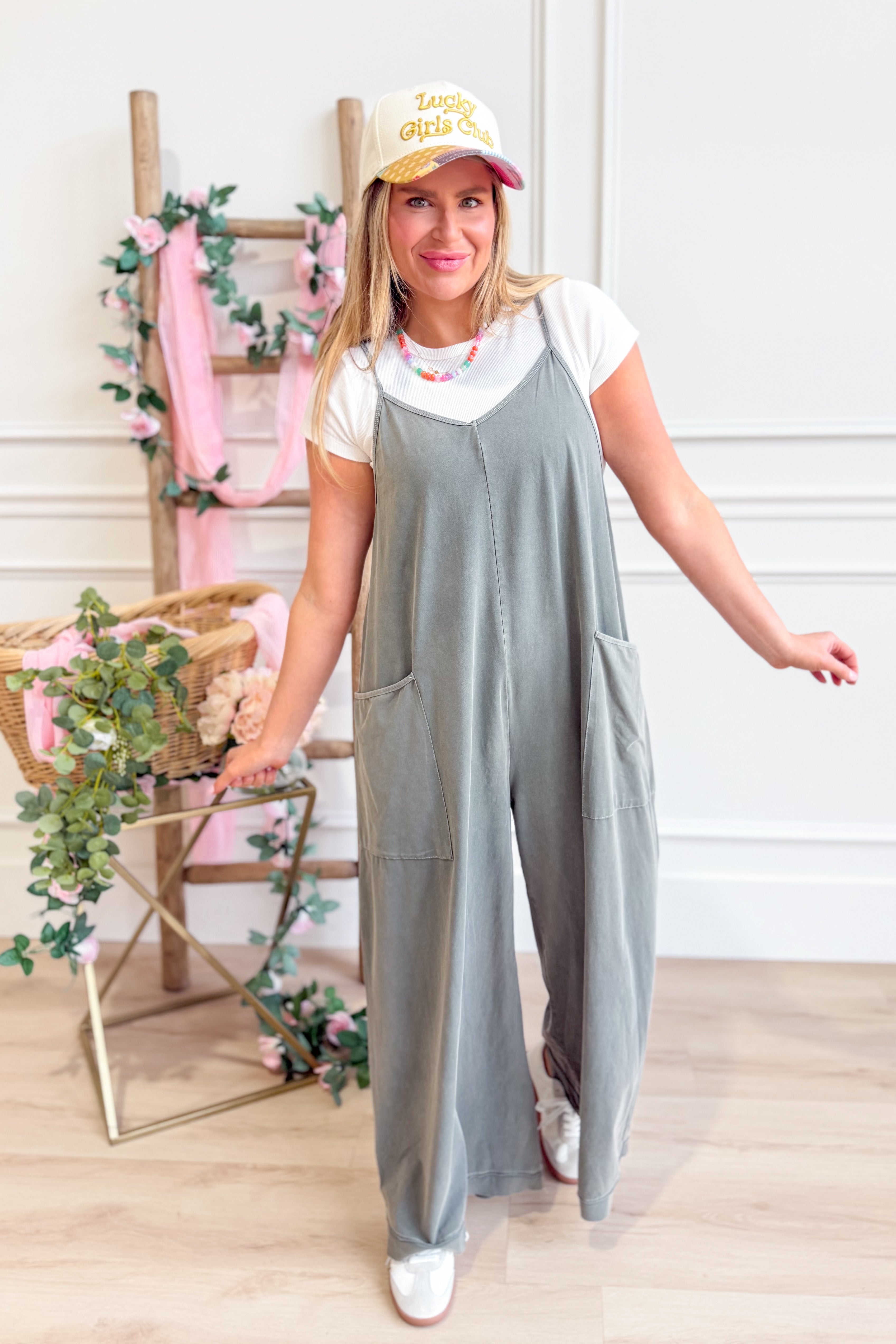 Mimi Wide Leg Mineral Wash Jumpsuit - Be You Boutique
