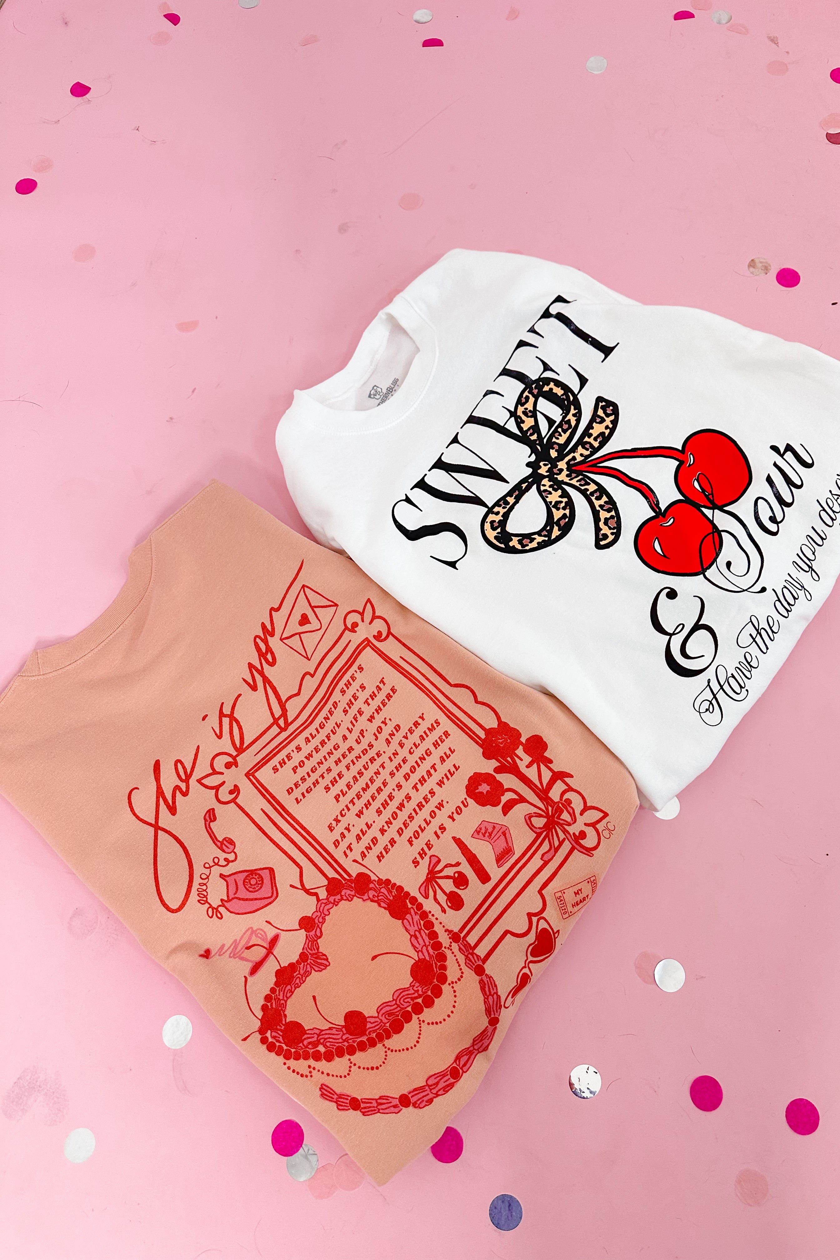 Sweet & Sour Cherry Crew Neck Graphic Sweatshirt  *FINAL SALE* - Be You Boutique