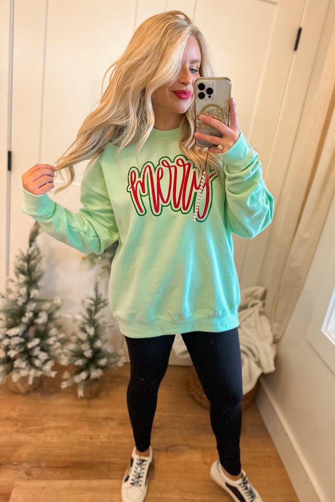 Merry Long Sleeve Christmas Sweatshirt Top - Be You Boutique