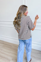 BLU PEPPER Ryan Brown color block casual top, 105 style, featuring a stylish mixed-tone design and comfortable fit.