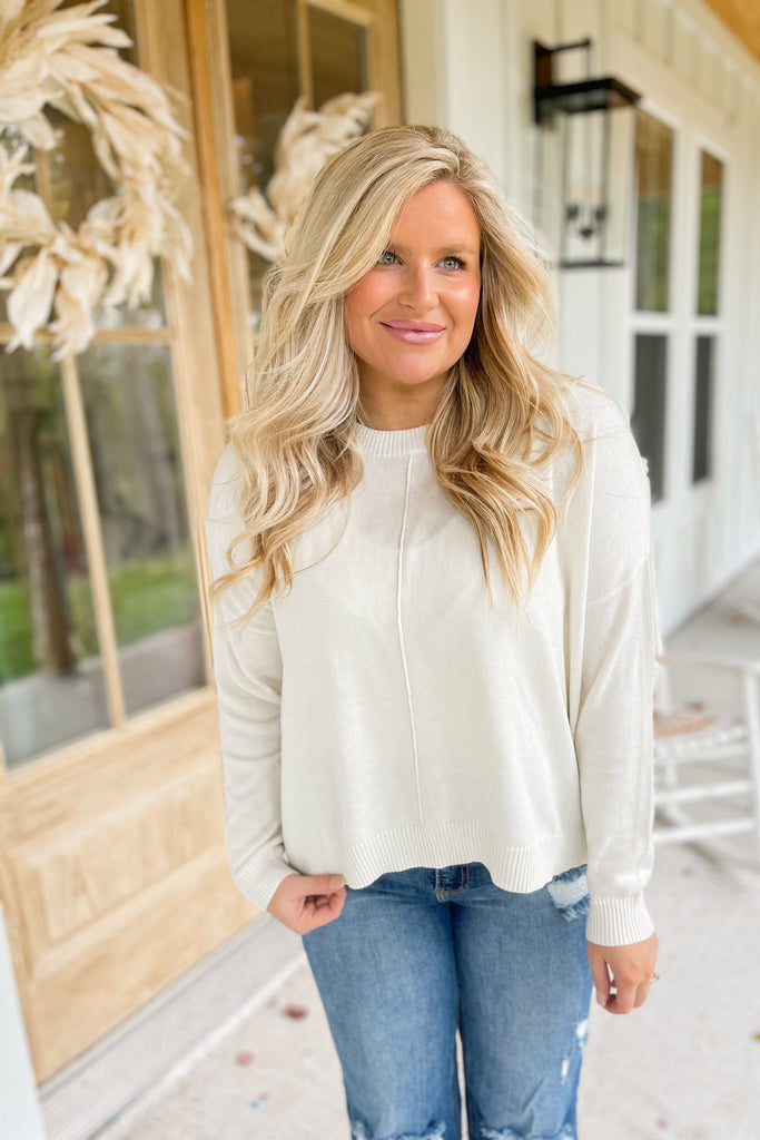 Eleanor Long Sleeve Extended Shoulder Sweater - Be You Boutique