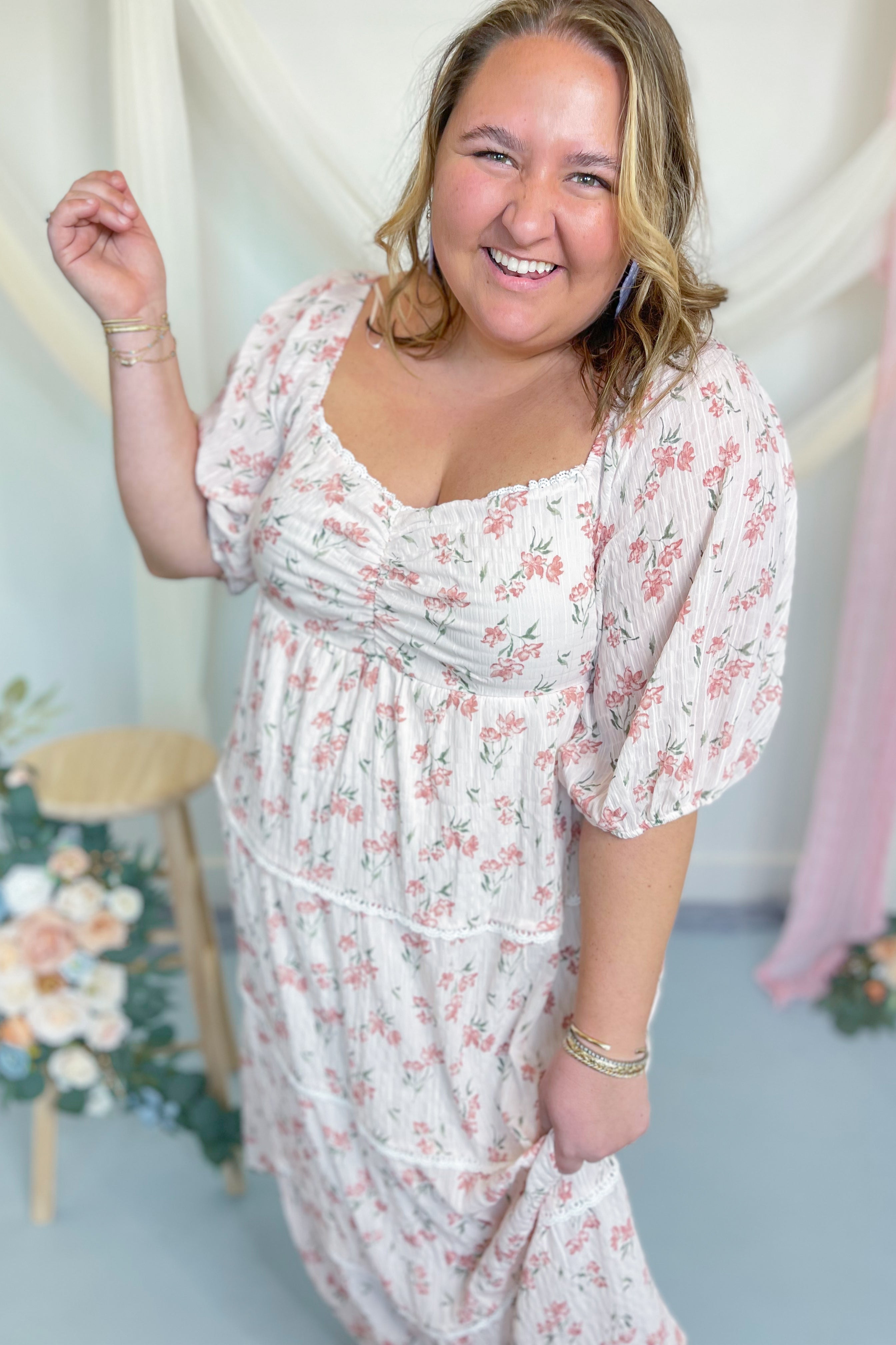 Sharon Floral Square Neck Line Midi Dress - Be You Boutique