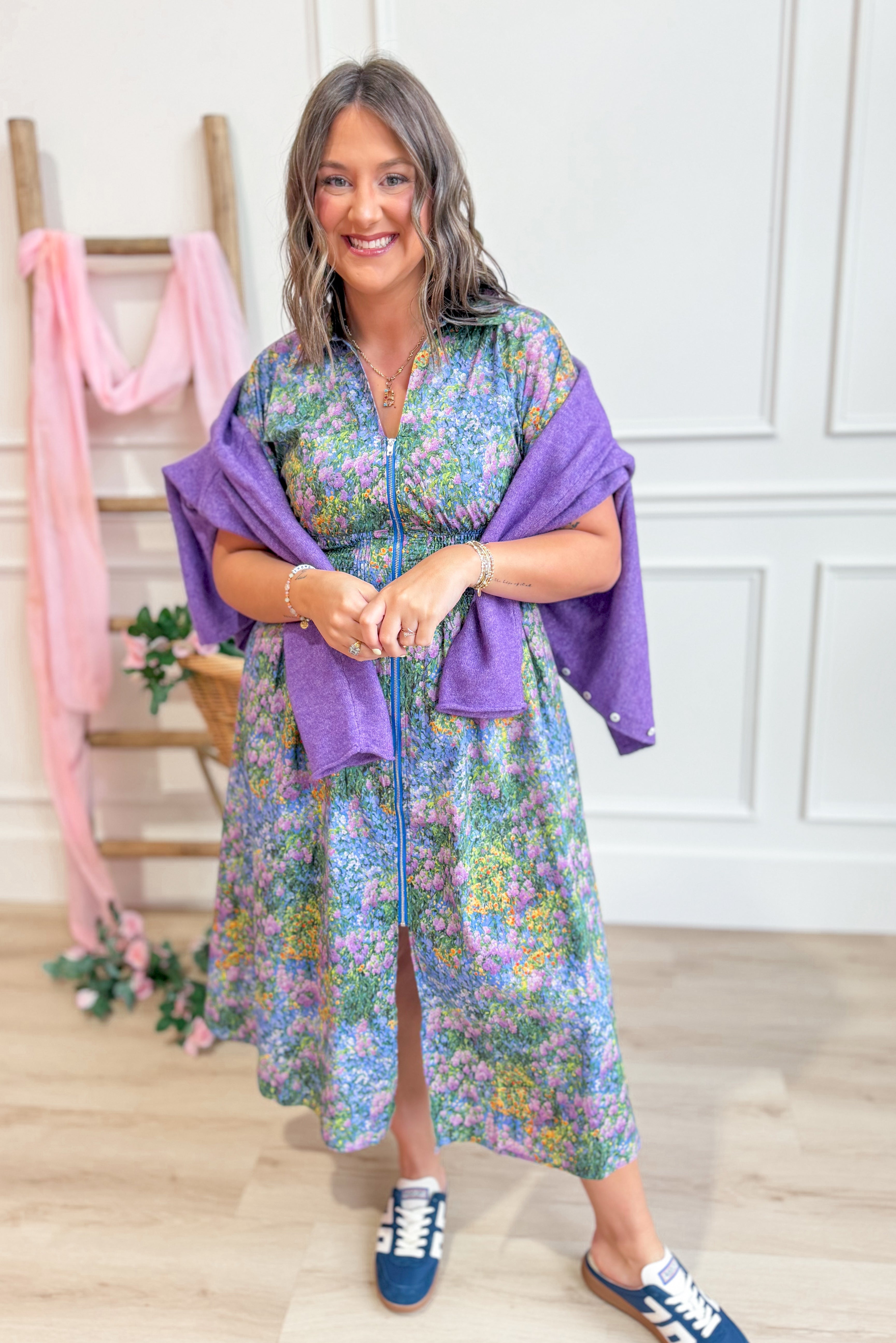 Carrie Split Neck Printed Midi Dress - Be You Boutique