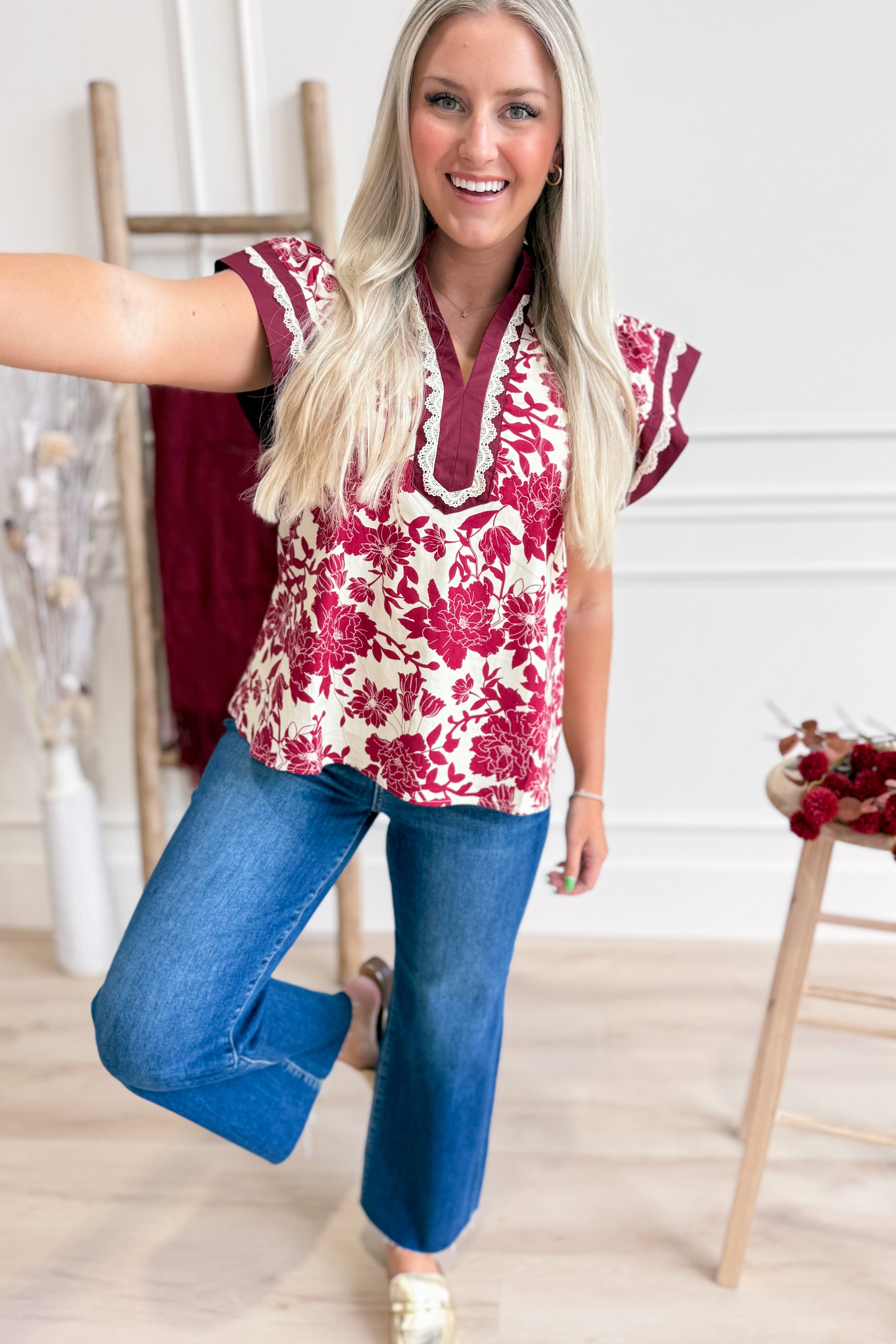 Samme Floral Scalloped Trim Top - Be You Boutique