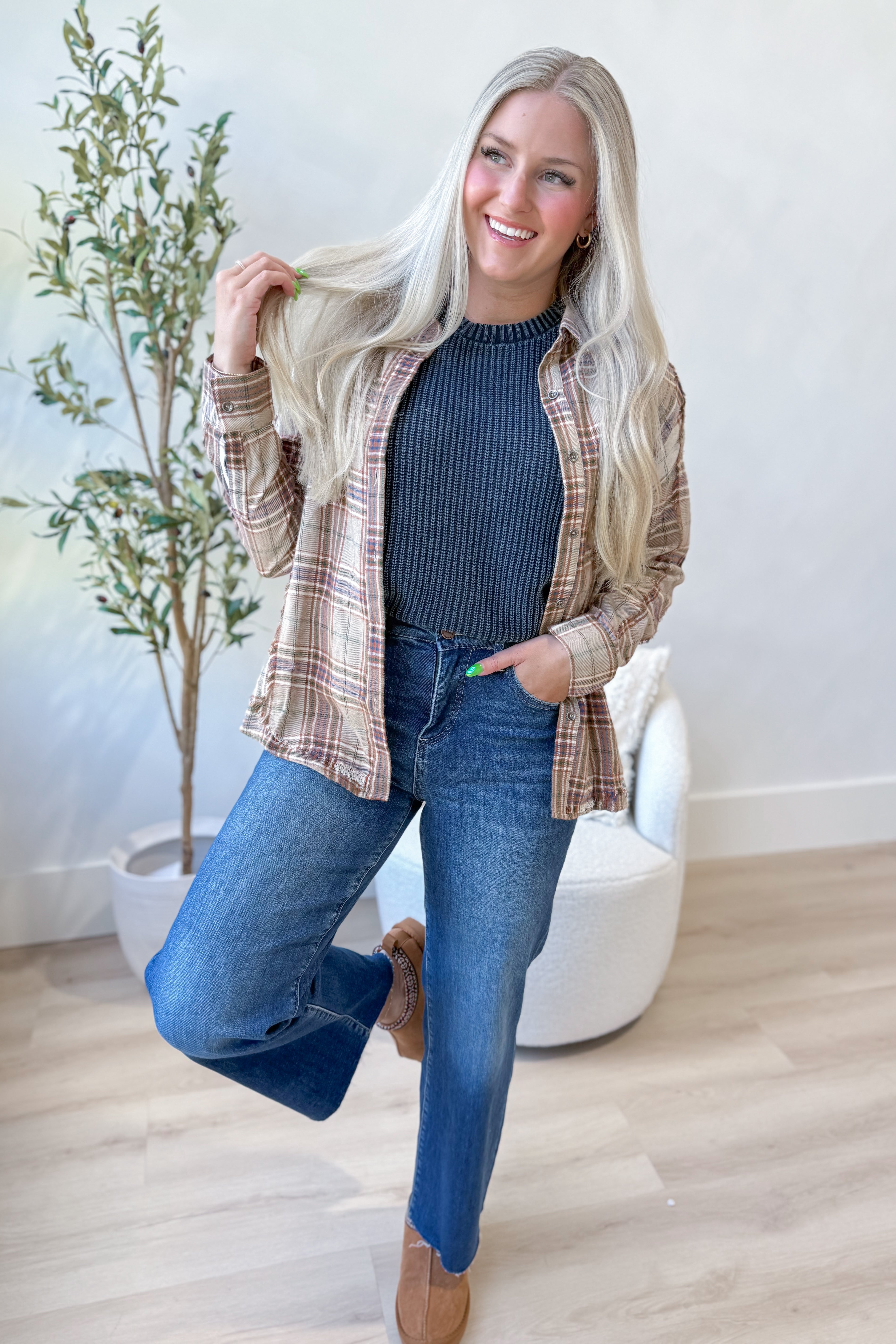 Simpson Plaid Button Down Flannel - Be You Boutique