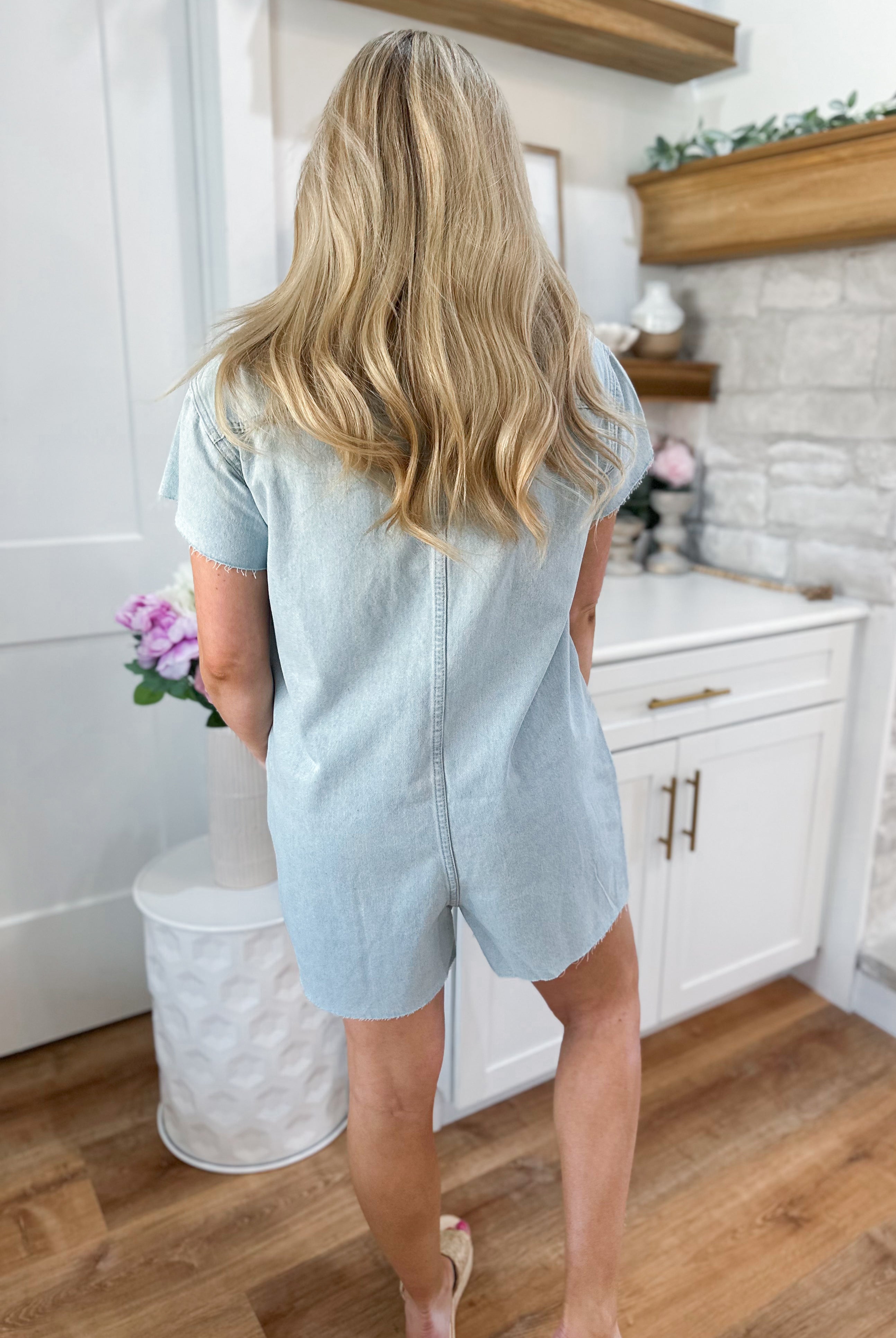 Medley Cotten Denim Romper With Distressed Detail - Be You Boutique