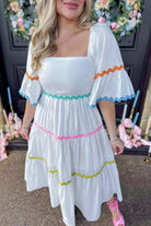 Sarah Short Sleeve Rick Rack Tiered Midi Dress - Be You Boutique