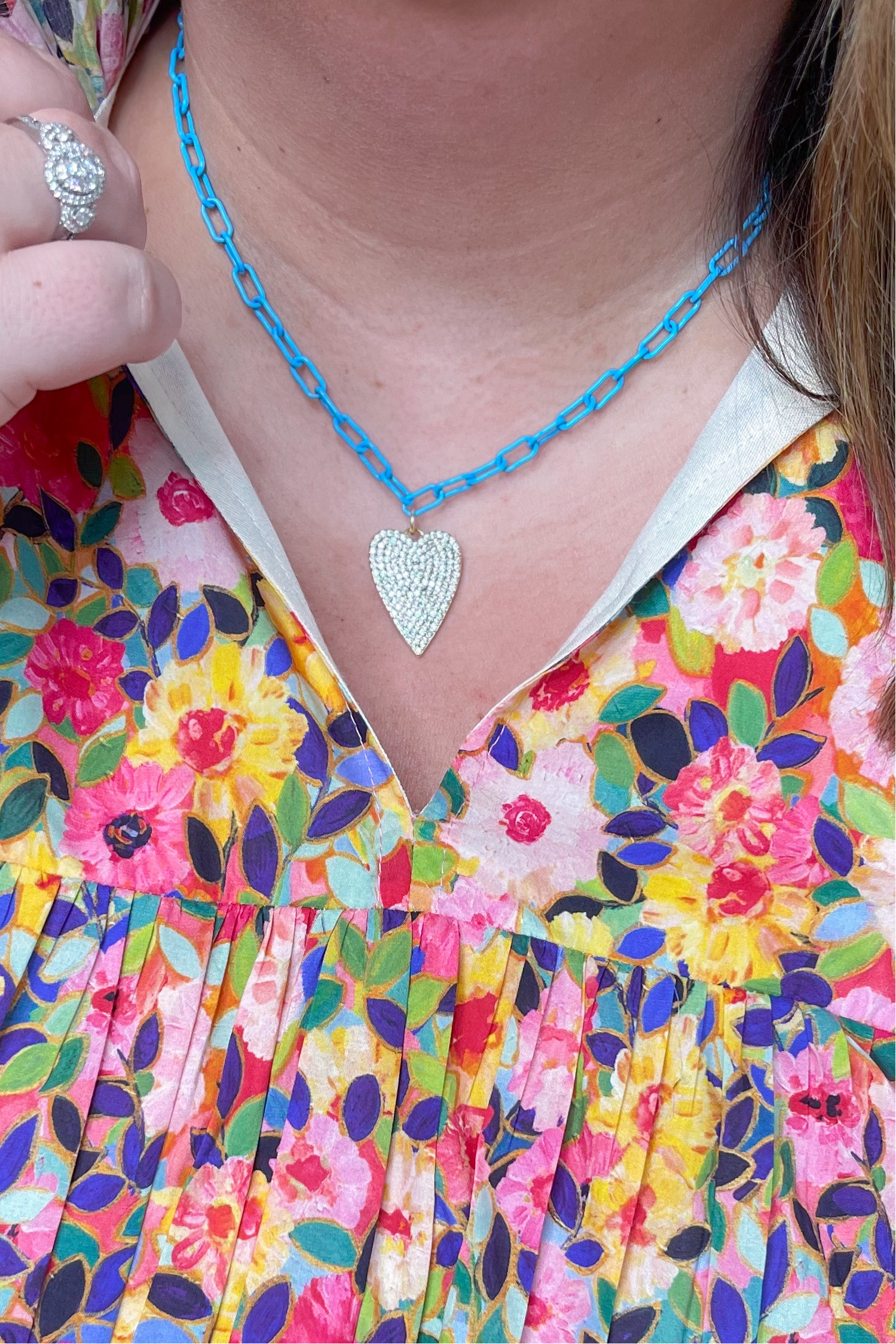 Treasure Jewels Crystal Heart Blue Link Necklace - Be You Boutique