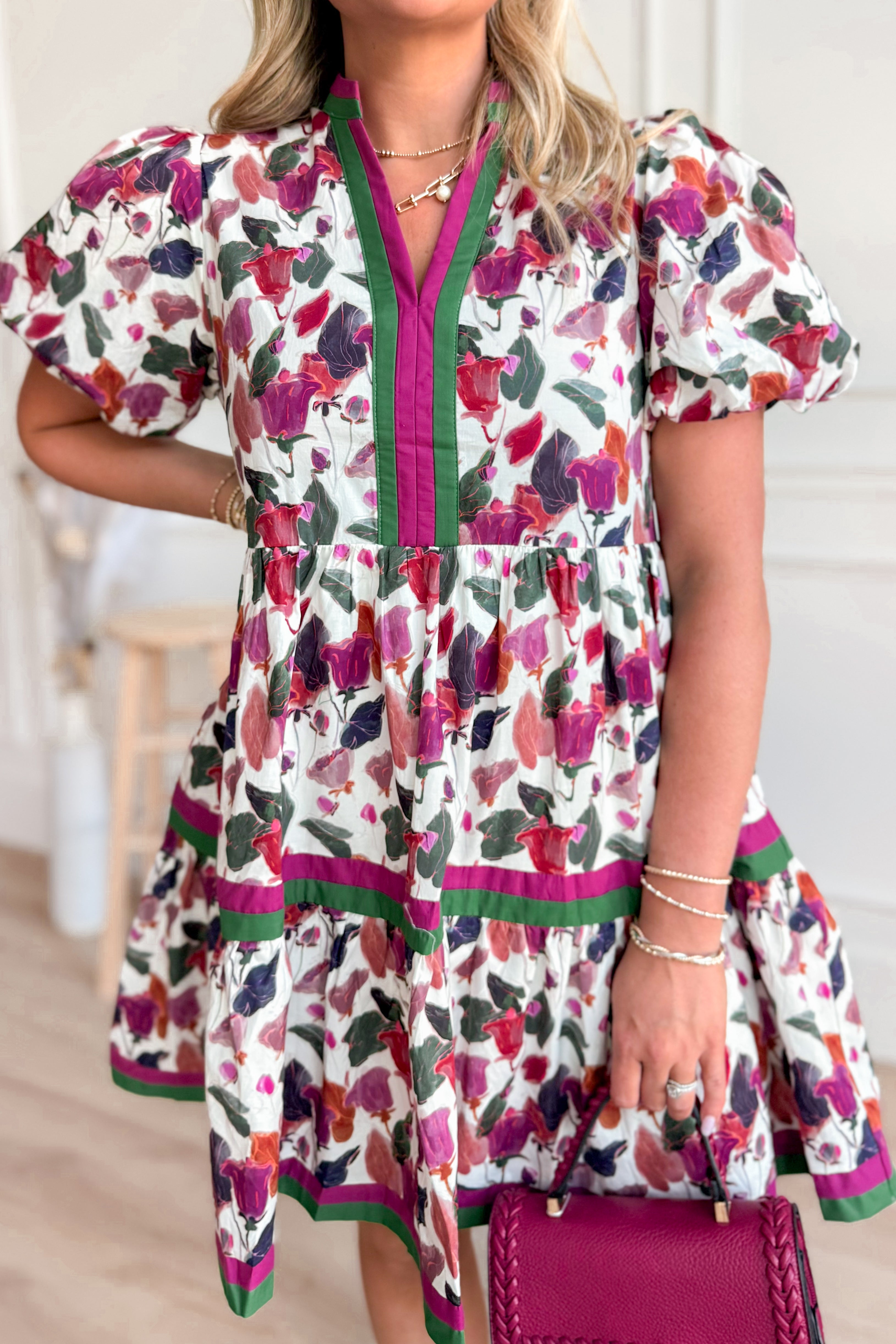 Stephanie Floral Split Neck Dress - Be You Boutique