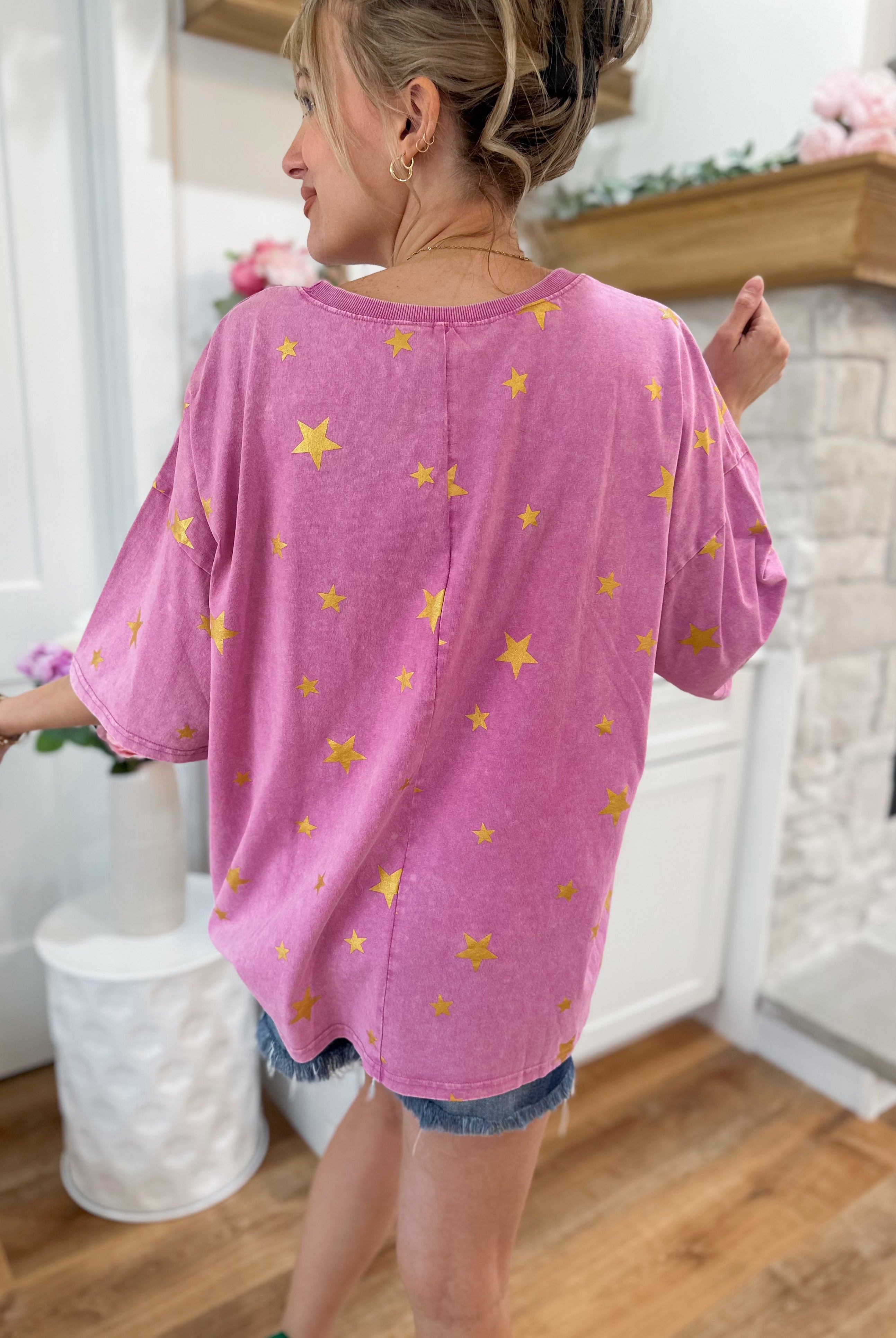 Luna Gold Star Short Sleeve Relaxed Fit Washed Top - Be You Boutique