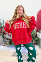 BUCKET LIST Merry striped pattern mock neck sweatshirt with 137 graphic design