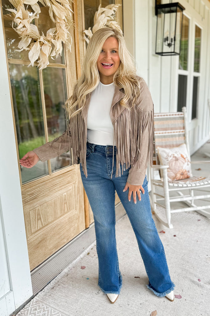 River Long Sleeve Faux Suede Fringe Jacket - Be You Boutique